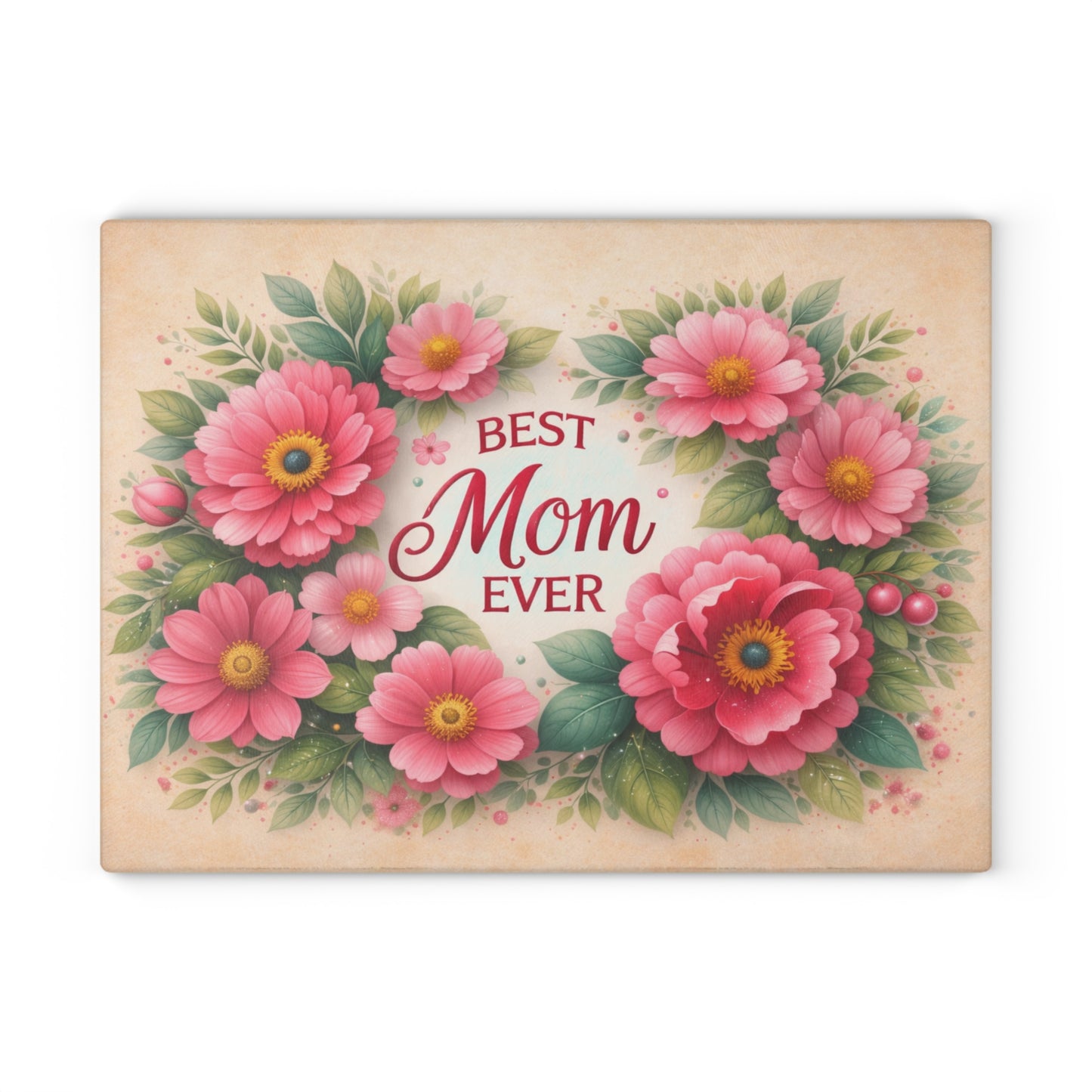 Best Mom Ever Floral Glass Cutting Board – Elegant Kitchen Gift for Her