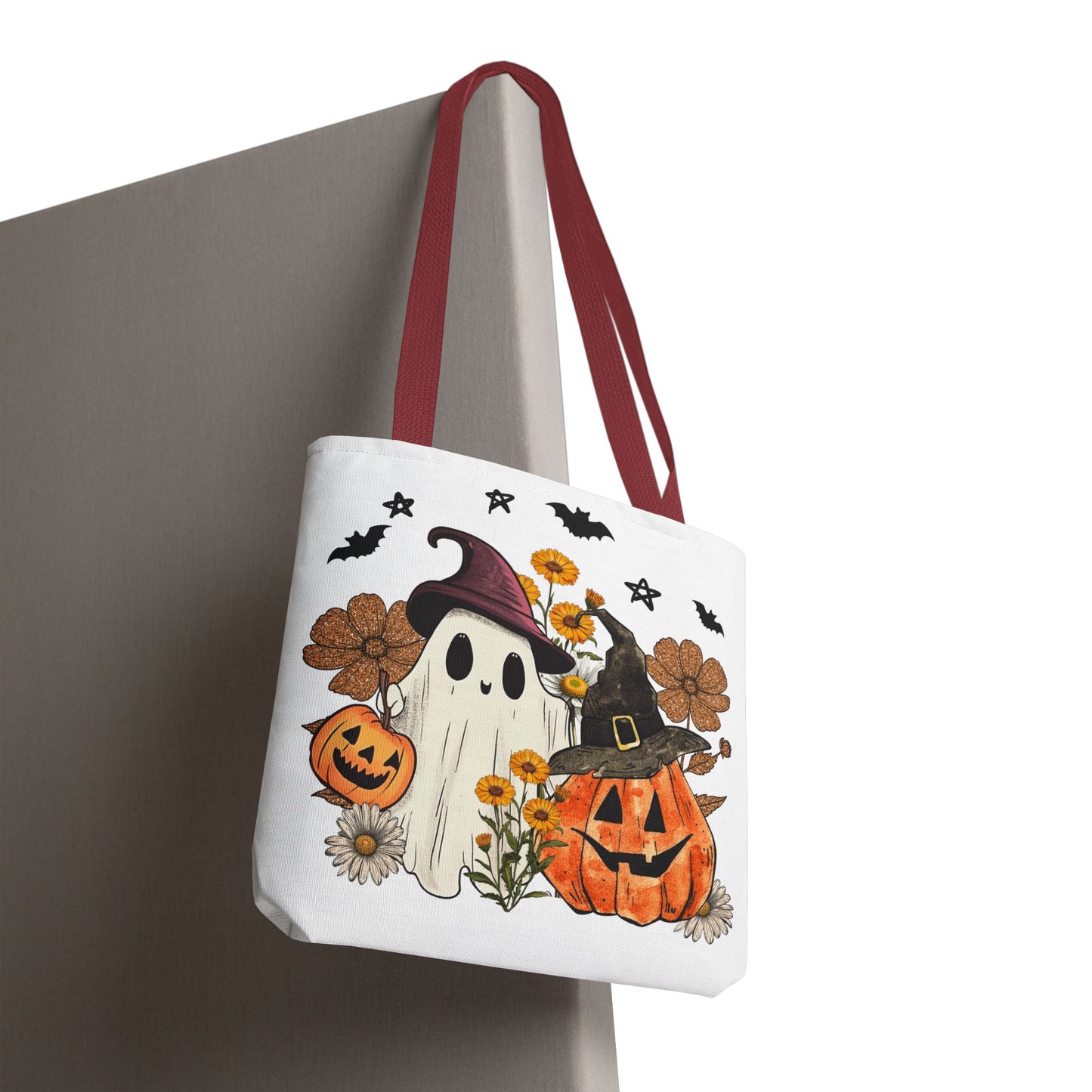 🎃 Ghost & Pumpkin Floral Tote Bag – Whimsical Halloween Charm 👻👜