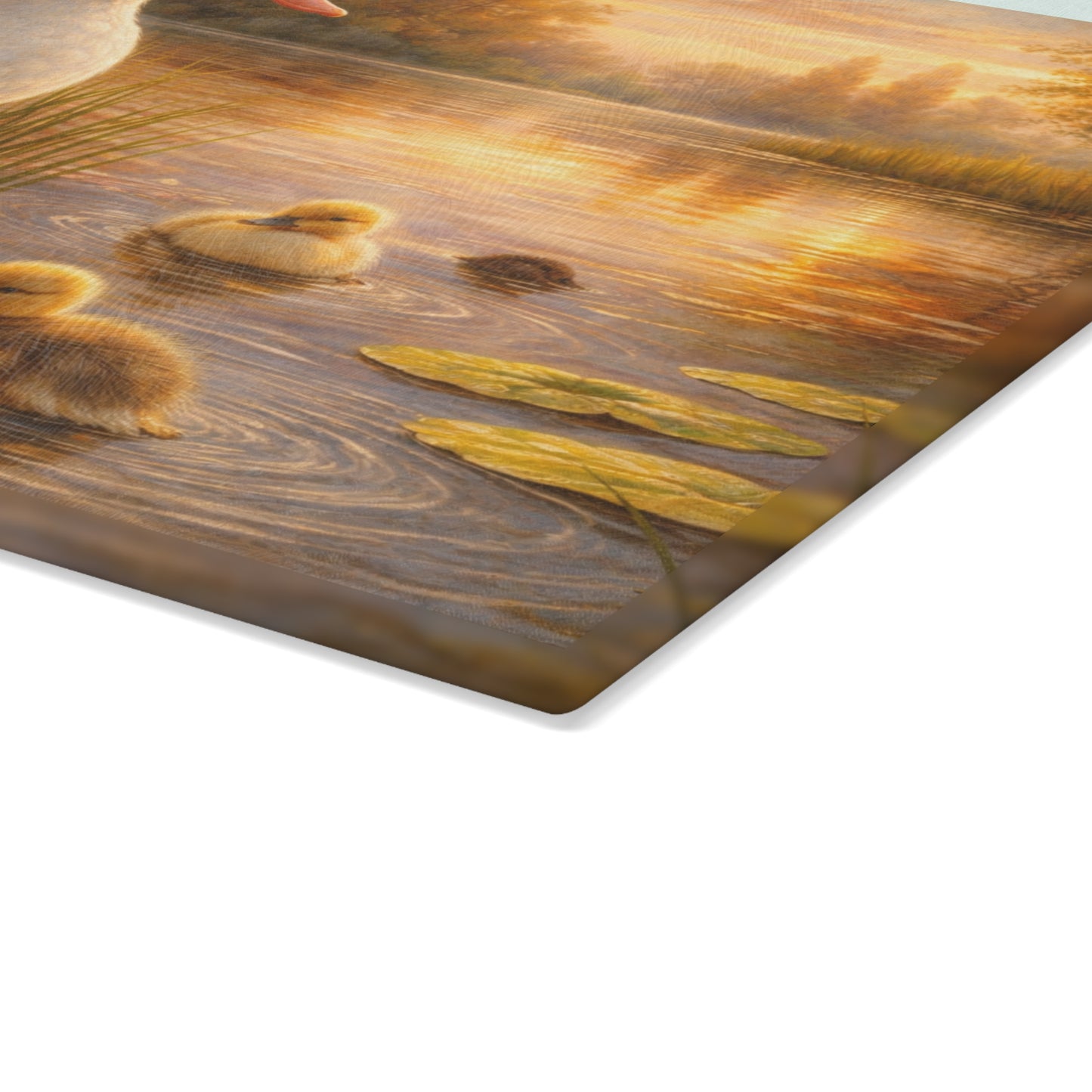 Mother Duck & Ducklings Peaceful Pond Glass Cutting Board – Cottage Nature Kitchen Art