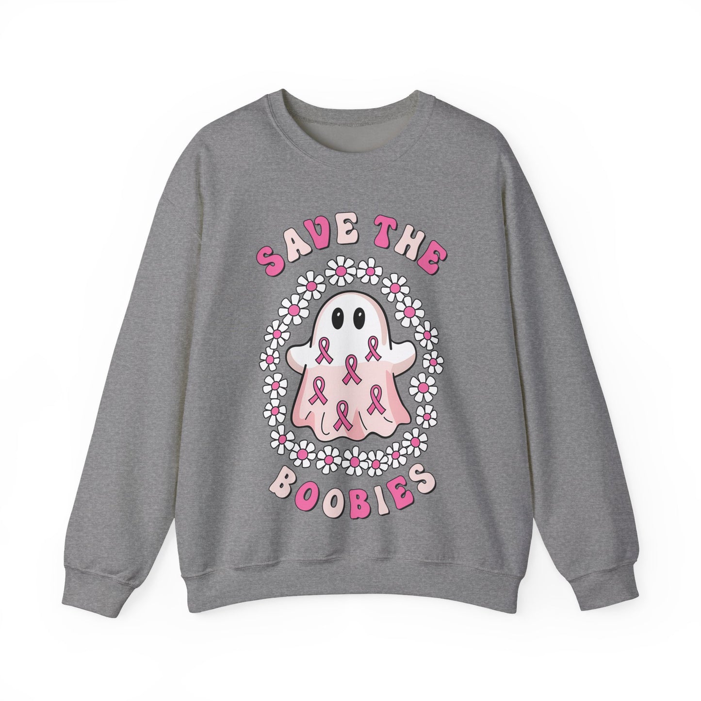 👻🎀 Save the Boobies Ghost Sweatshirt – Cute Breast Cancer Awareness Crewneck