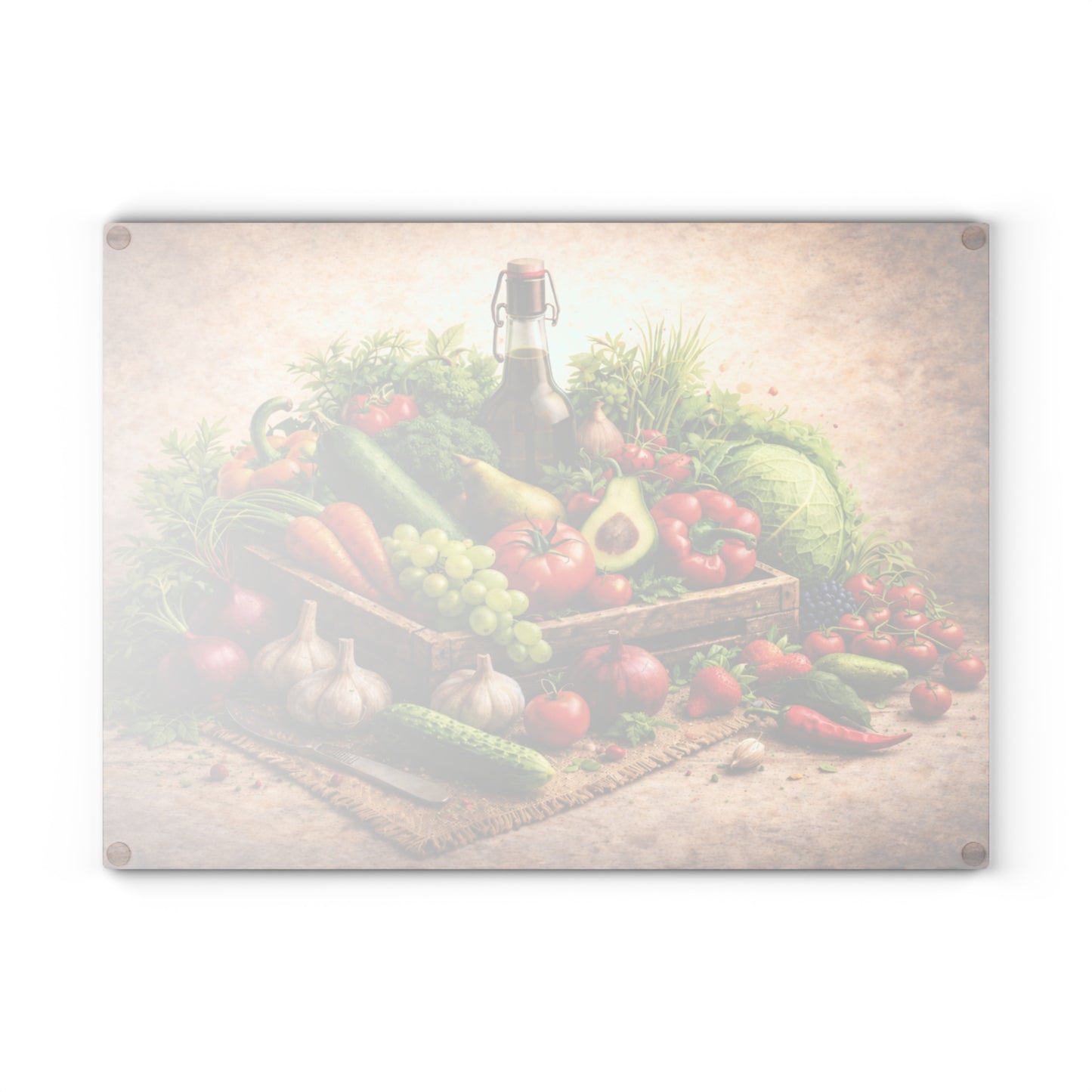 Farm Fresh Harvest Glass Cutting Board – Rustic Market Vegetable Kitchen Art