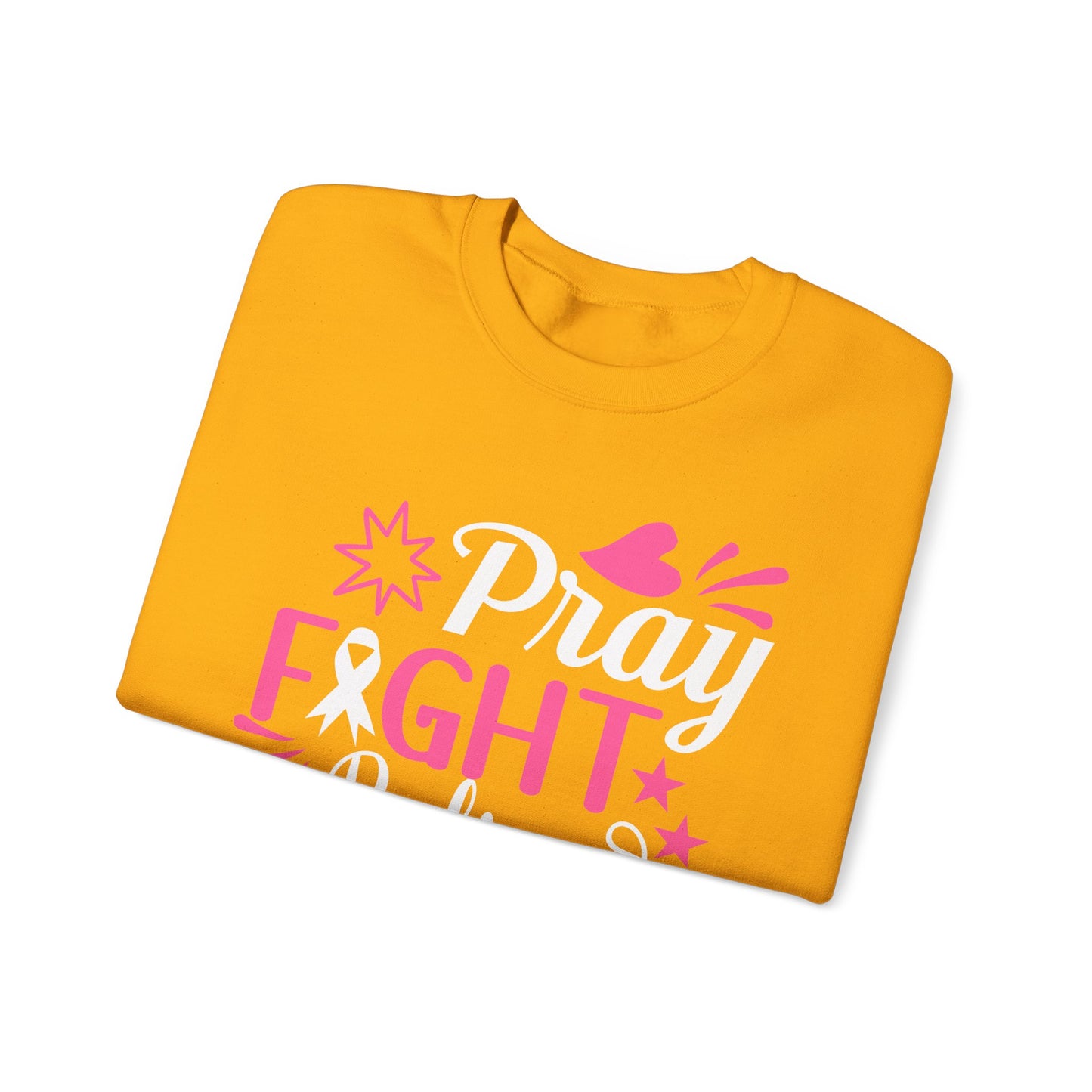 🙏🎀 Pray Fight Believe Sweatshirt – Breast Cancer Awareness & Faith Crewneck