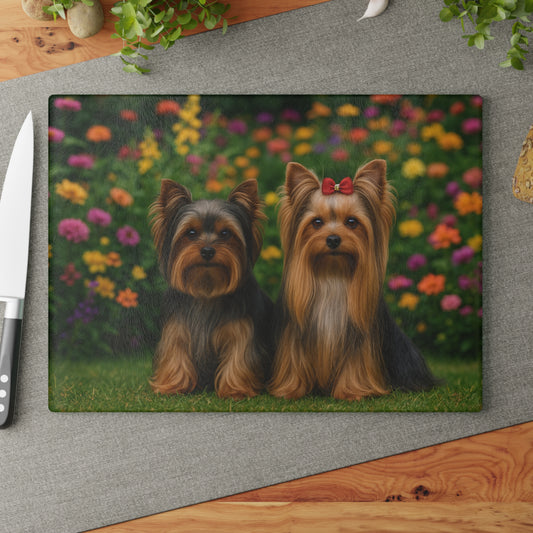 🐕🌸 Yorkie Garden Pair Cutting Board – Blooming Beauty for Your Kitchen 🌼