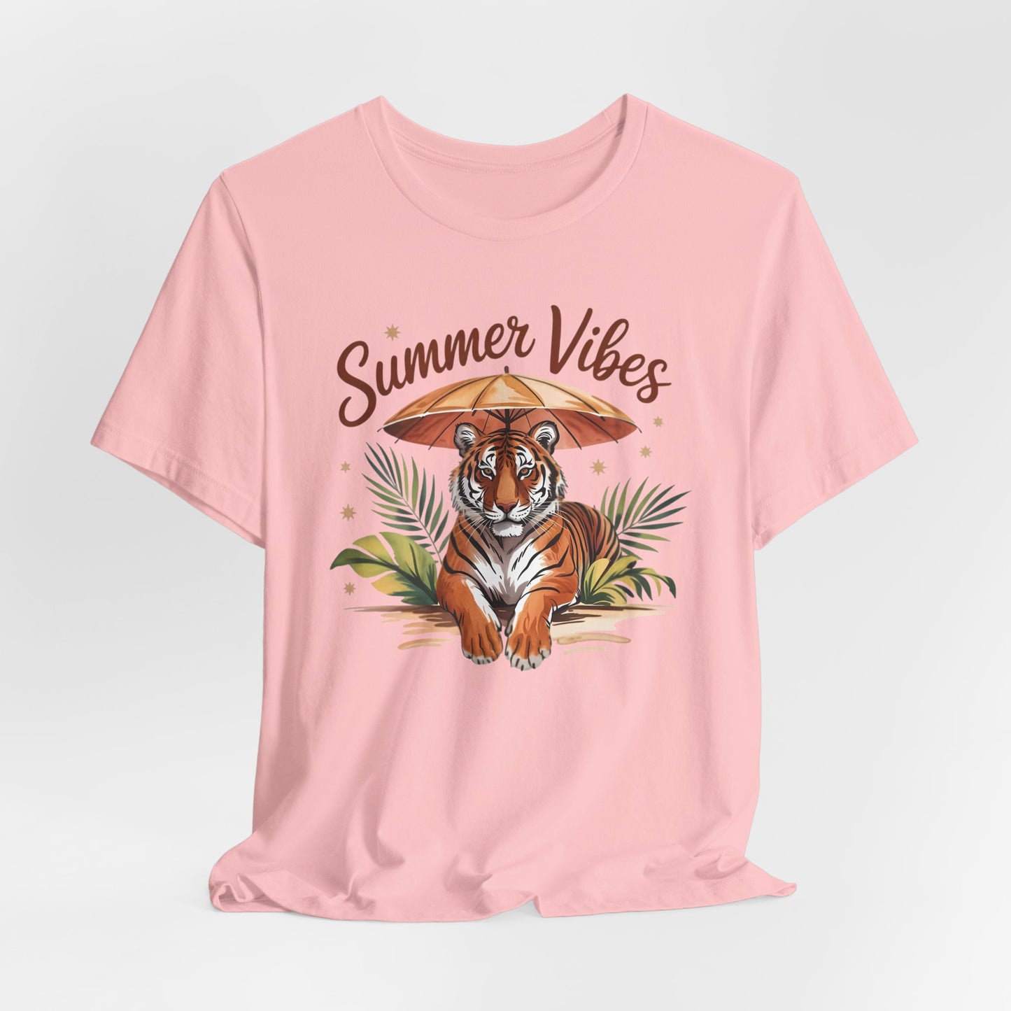 Camiseta Summer Vibes Tiger – Gráfico de palmeras de la selva con paraguas | Múltiples opciones de color