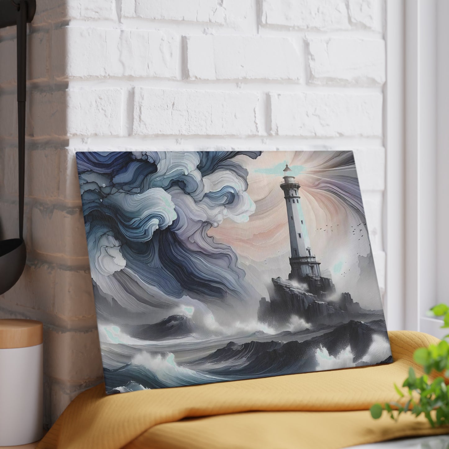 Tabla de cortar con diseño de faro, tabla de charcutería, tabla de cortar única, tabla de cortar de vidrio templado, regalo de inauguración de la casa, tabla de cortar personalizada