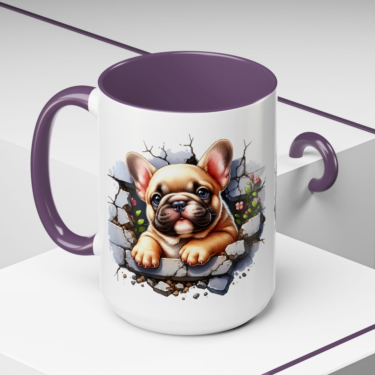 🐾☕ Tan French Bulldog Puppy Accent Mug – Sweet Peek-Through Pup Design ✨