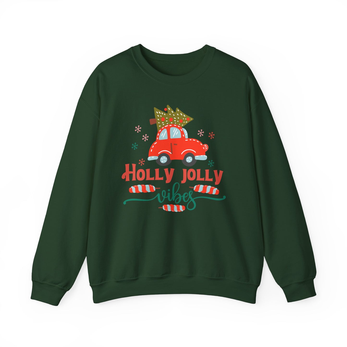 🎄🚗 Holly Jolly Vibes Crewneck – Cute Red Car & Tree Graphic