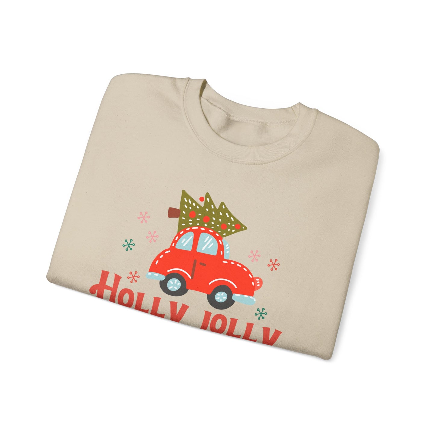 🎄🚗 Holly Jolly Vibes Crewneck – Cute Red Car & Tree Graphic