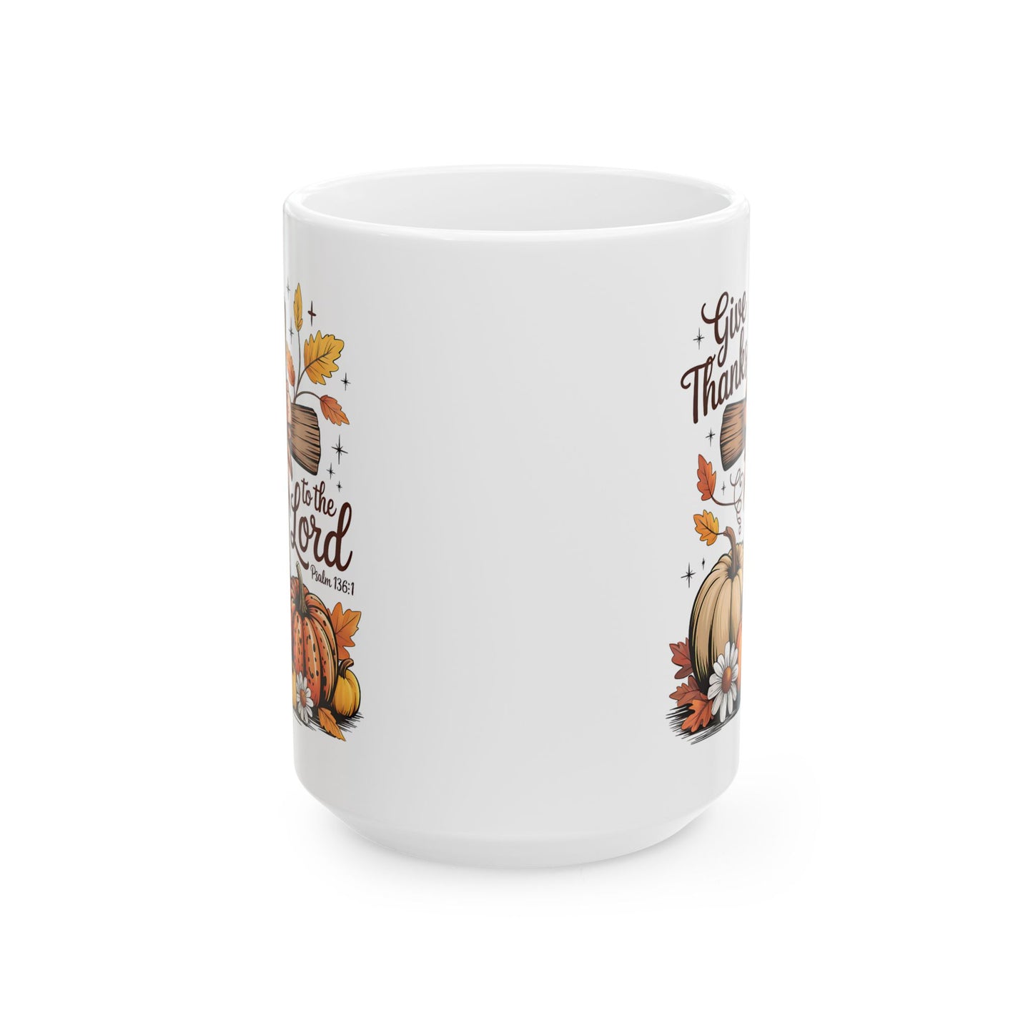 ✝️🍂 Give Thanks to the Lord Mug – Christian Fall Coffee Cup with Pumpkins & Scripture 🌻☕