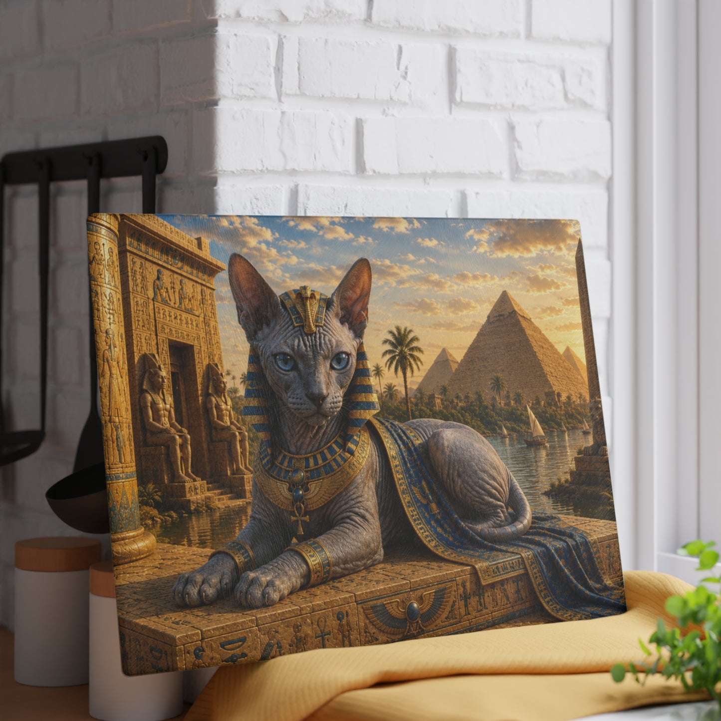 Ancient Egyptian Male Sphynx Cat Glass Cutting Board – Regal Egyptian Cat Kitchen Decor