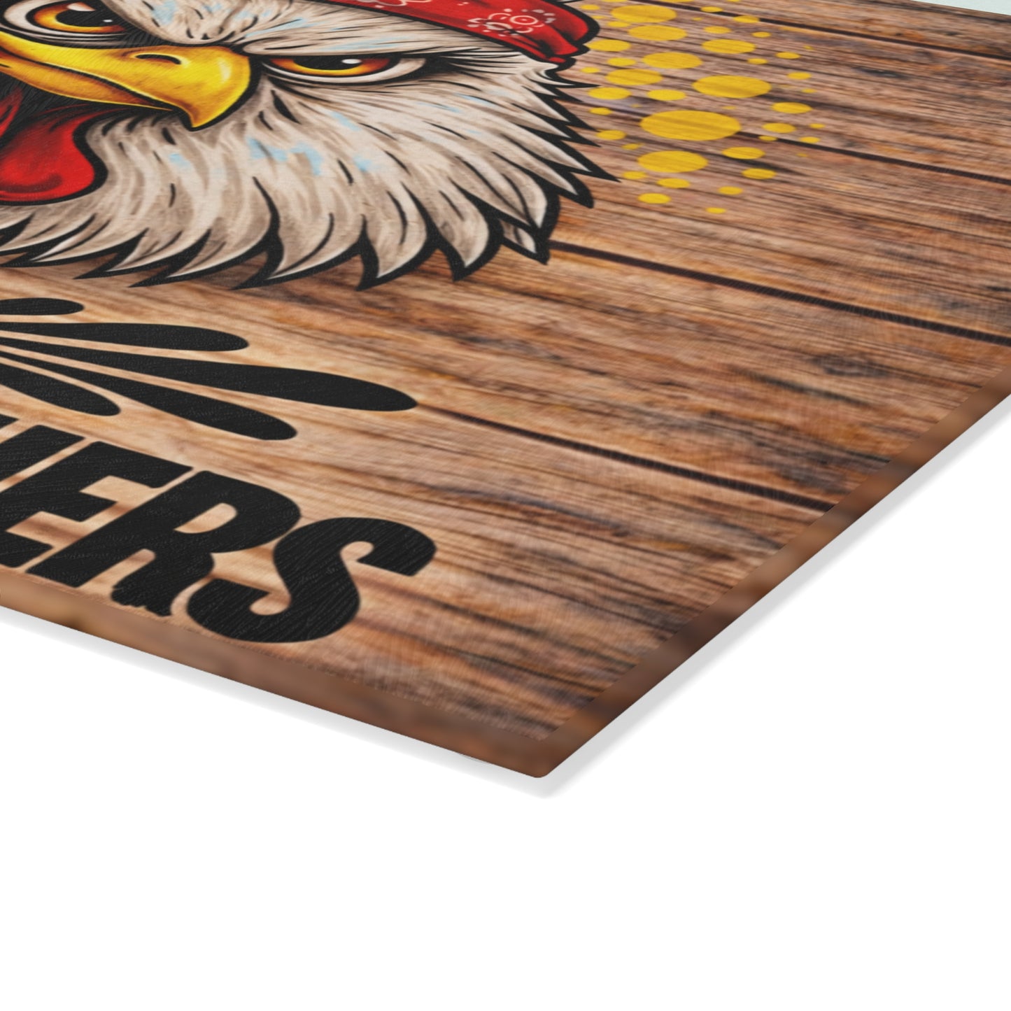 Don’t Ruffle My Feathers Glass Cutting Board – Bold Chicken Attitude Farmhouse Art