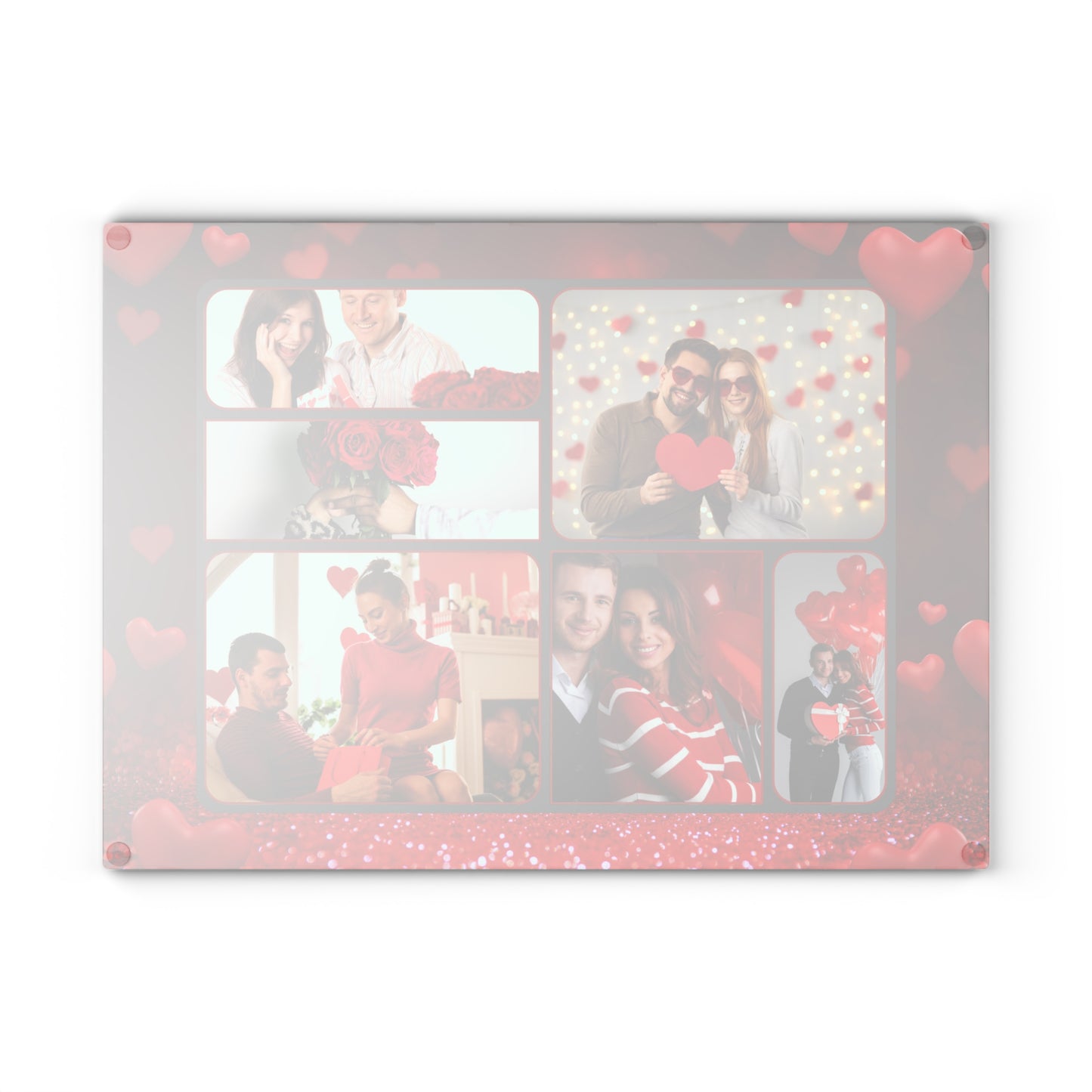 Happy Valentine’s Day Photo Collage Glass Cutting Board – Personalized Romantic Keepsake