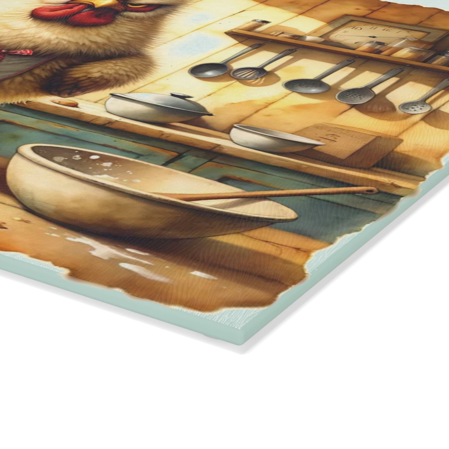 🐓🍪 “Grumpy Baker Rooster” Glass Cutting Board – Cozy Laughs for Your Kitchen