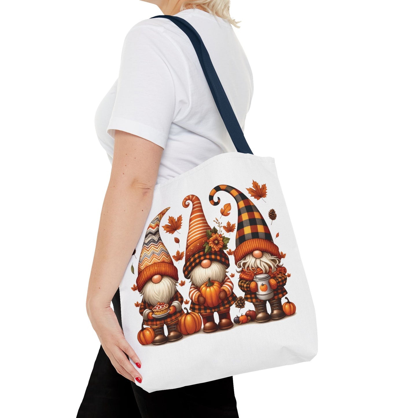 🍁 Autumn Gnome Trio Tote Bag – Cozy Fall Charm with Pumpkin Spice Magic