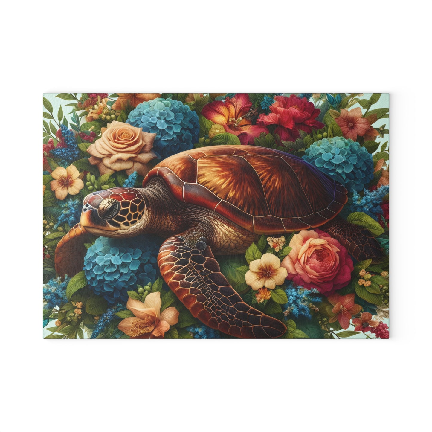 🐢🌺 Sea Turtle in Bloom Cutting Board – Ocean Serenity Meets Garden Elegance 🌊
