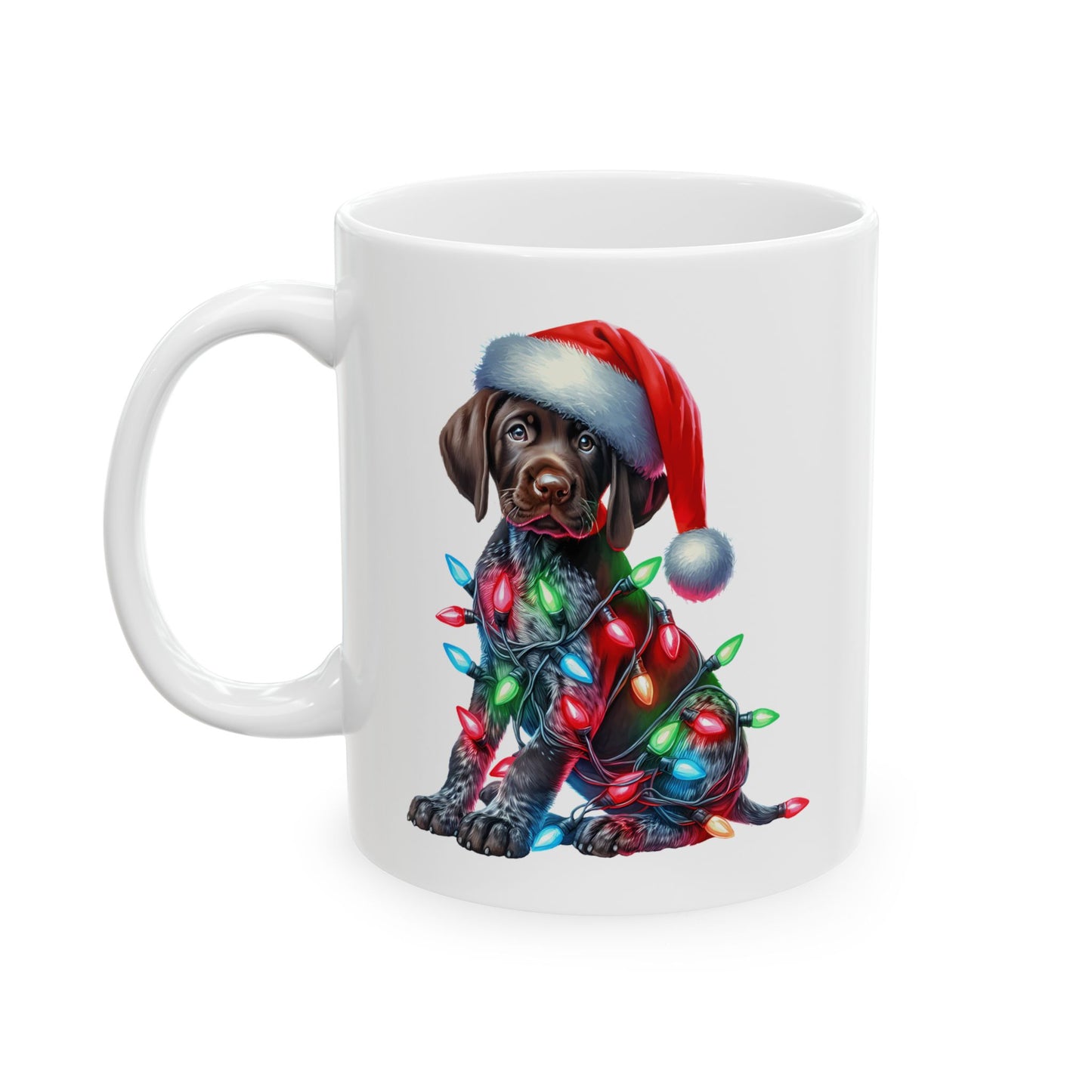 🎄 German Shorthair Pointer Christmas Mug – Holiday Cheer Wrapped in Lights 🎄