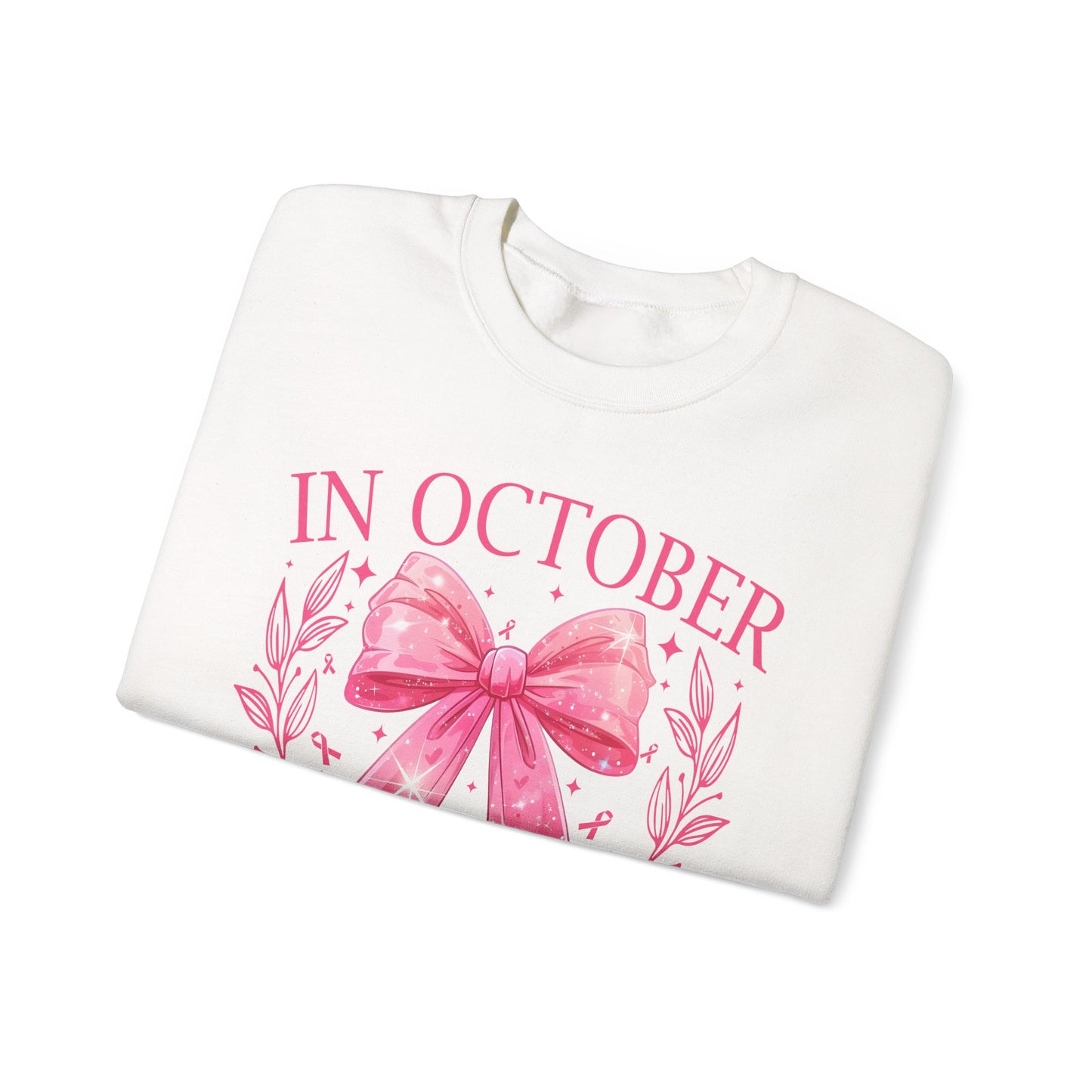 🎀✨ In October We Wear Pink Sweatshirt – Elegant Bow Breast Cancer Awareness Crewneck