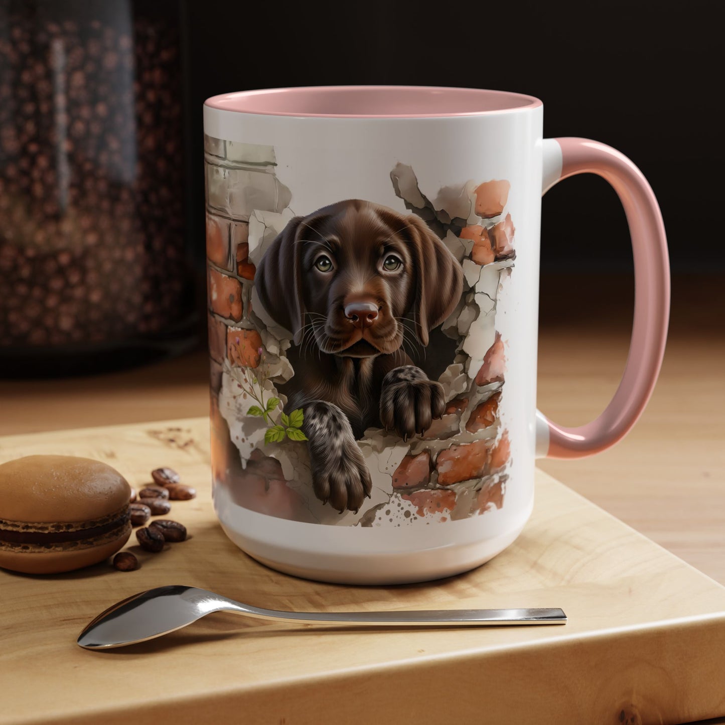 🐶🍫 Chocolate Lab Puppy Accent Mug – Sweet Brown Pup Coffee Cup ☕💛