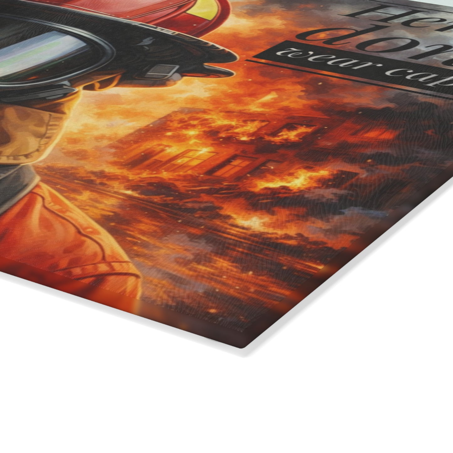 Firefighter Hero Tribute Glass Cutting Board – First Responder Strength Kitchen Art