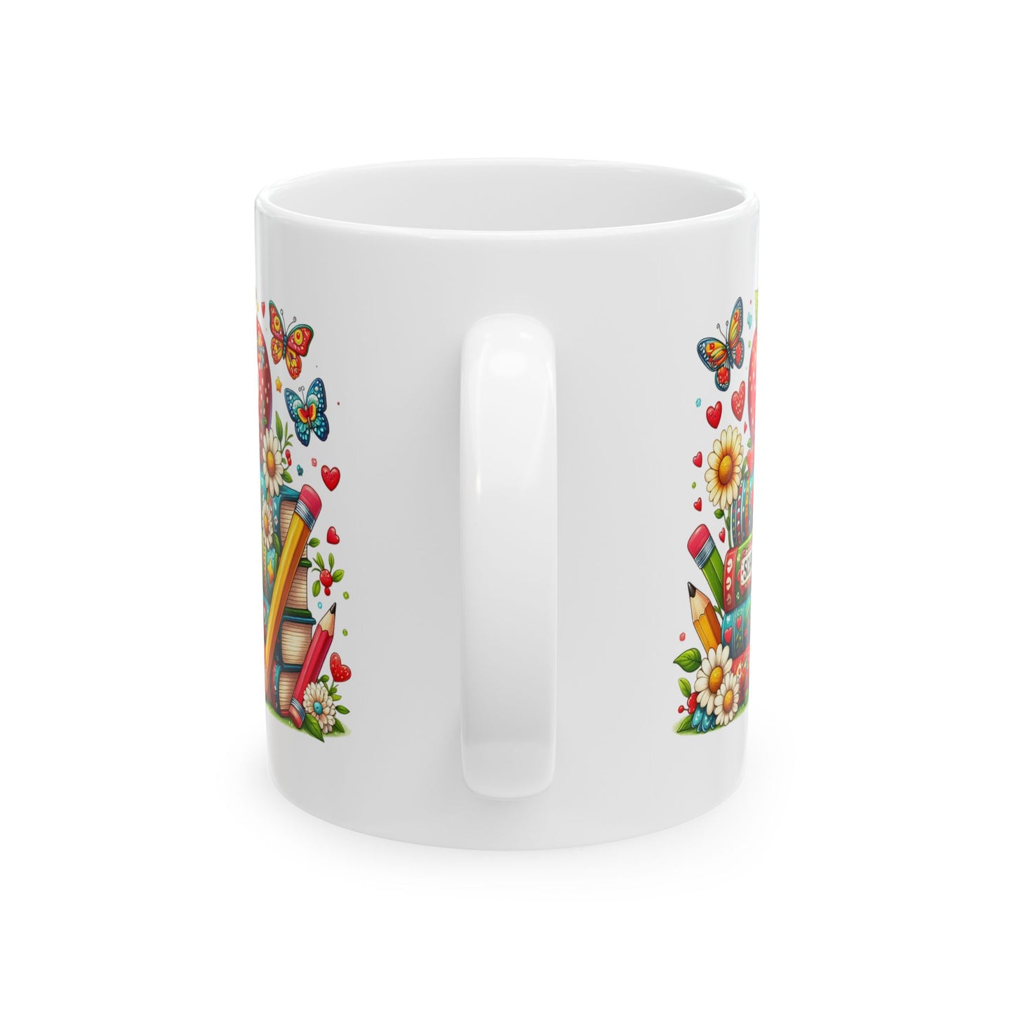 🍎 Teacher Love Back-to-School Mug – Bright Books & Butterflies 🌼