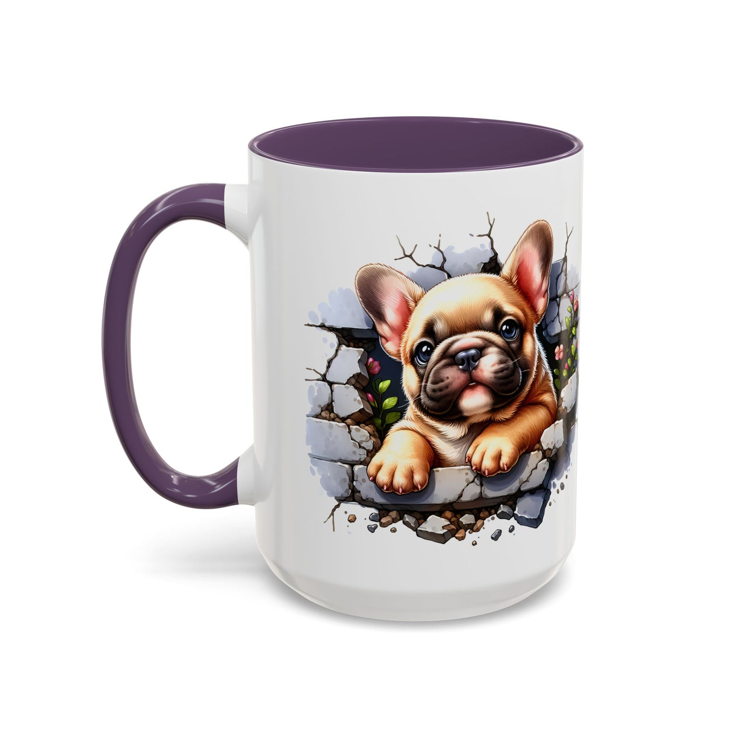 🐾☕ Tan French Bulldog Puppy Accent Mug – Sweet Peek-Through Pup Design ✨