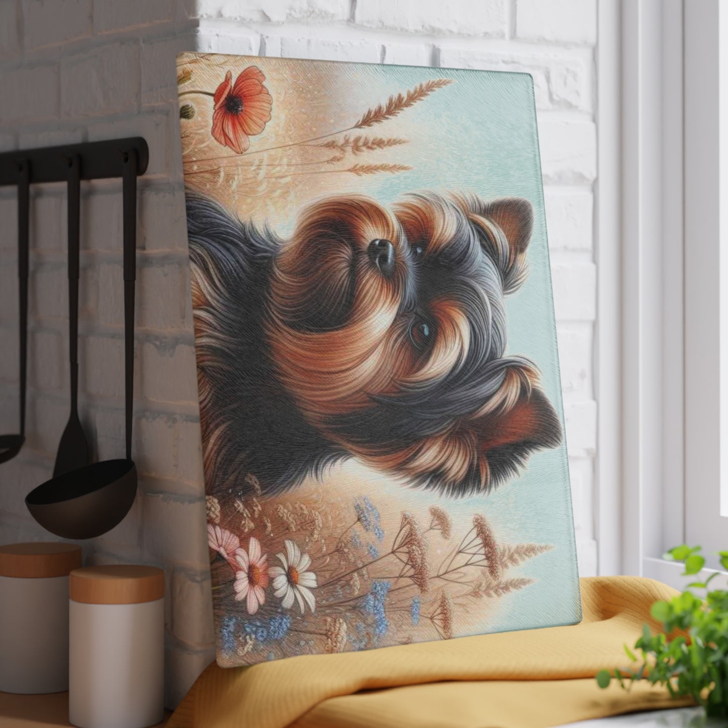 Yorkshire Terrier, tabla de cortar, regalo para amantes de los perros, vidrio templado, regalo de inauguración de la casa, tabla de charcutería, regalo único, regalo de chef