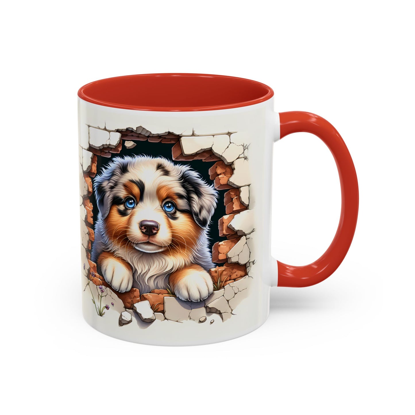 🐾☕ Australian Shepherd Puppy Peek Accent Mug – Blue-Eyed Beauty Dog Lover Gift ✨💙