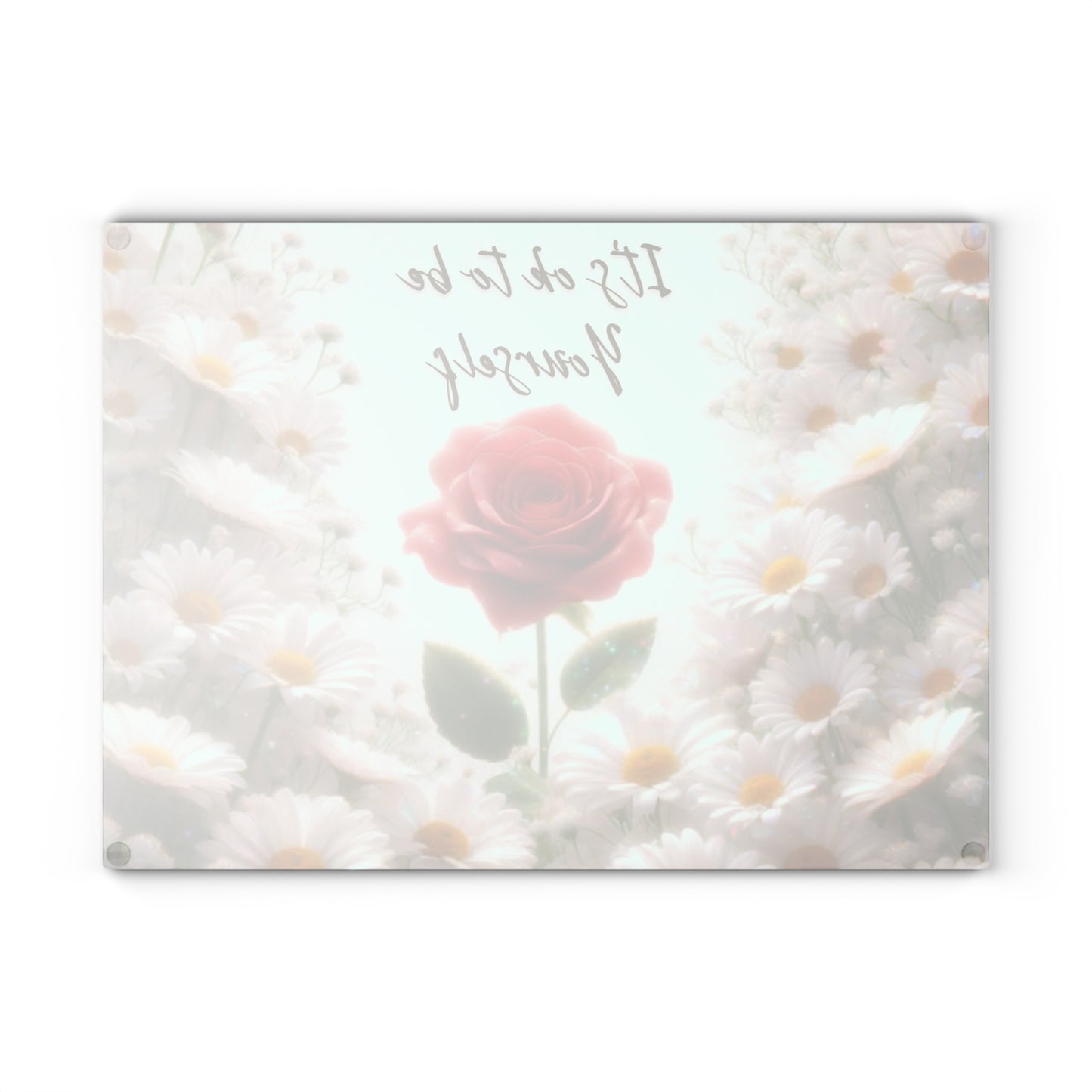 Tabla de cortar de vidrio "Está bien ser tú mismo" - Rosa única en un campo de margaritas, Regalo único, Tabla de cortar de vidrio, Tabla de charcutería, Tabla de cortar personalizada, Flores