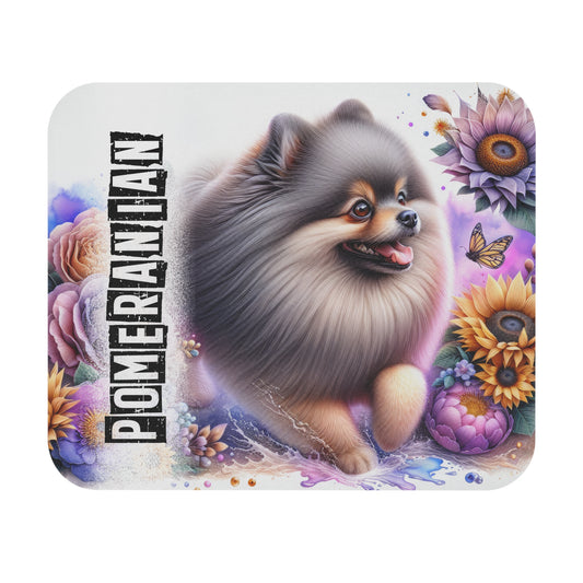 🖱️🦊🌷 Pomeranian Mouse Pad – Fluffy Pom with Sunflowers & Pastel Florals