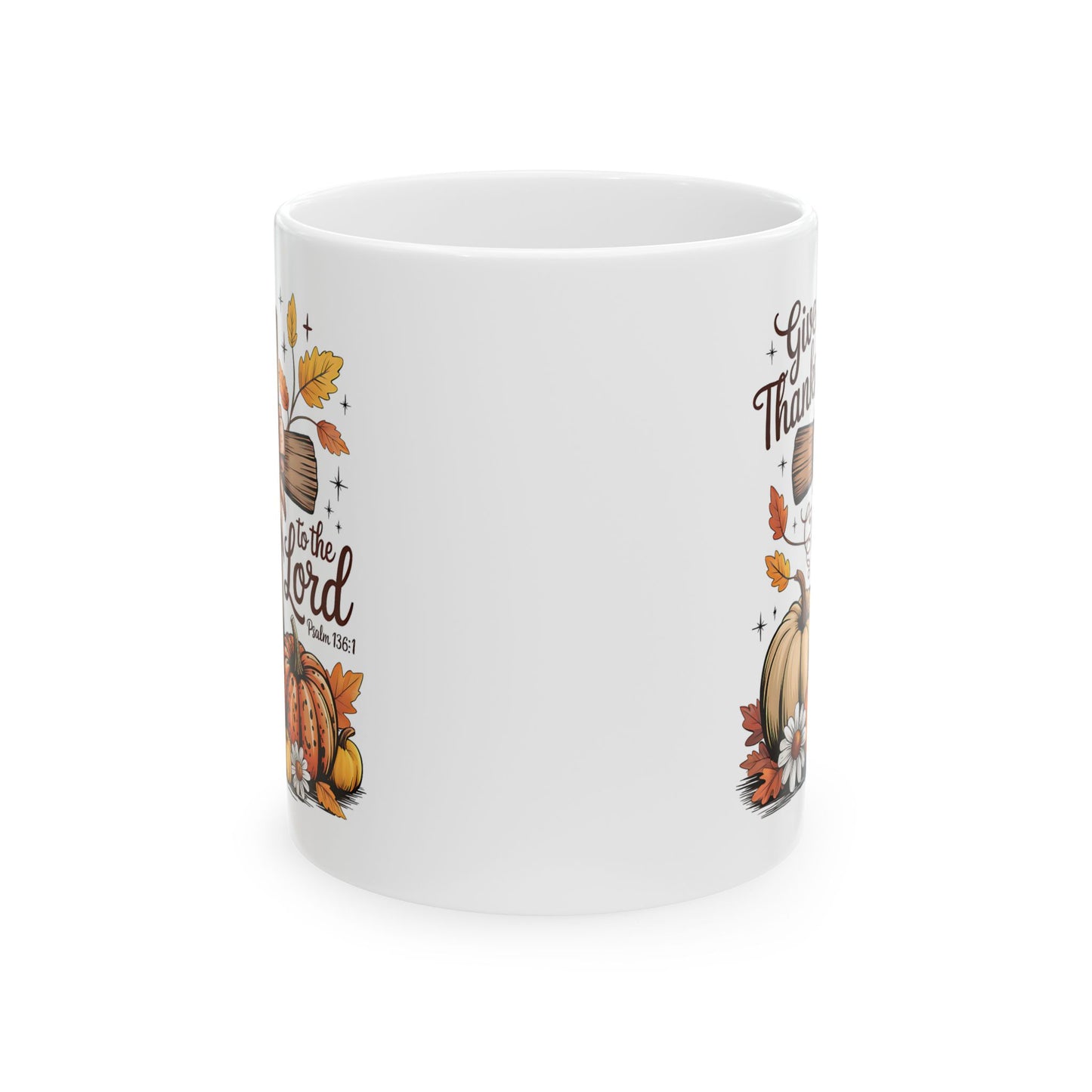 ✝️🍂 Give Thanks to the Lord Mug – Christian Fall Coffee Cup with Pumpkins & Scripture 🌻☕