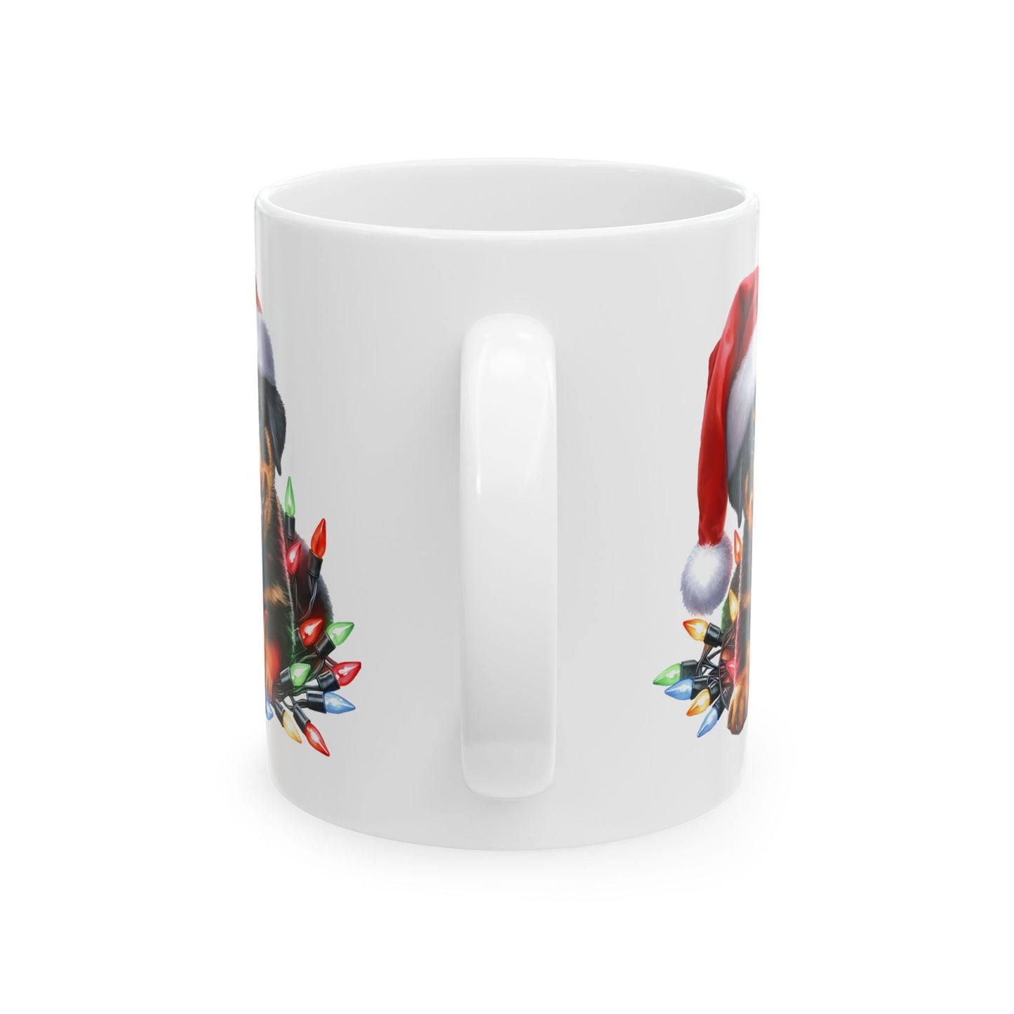 🎄 Rottweiler Christmas Lights Mug – Festive Cheer with Puppy Cuteness ☕