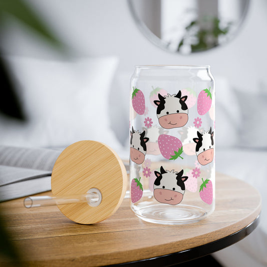 🍓🐮 Strawberry Cow Sipper Glass – Sweet Sips with Farmyard Charm! 🌸