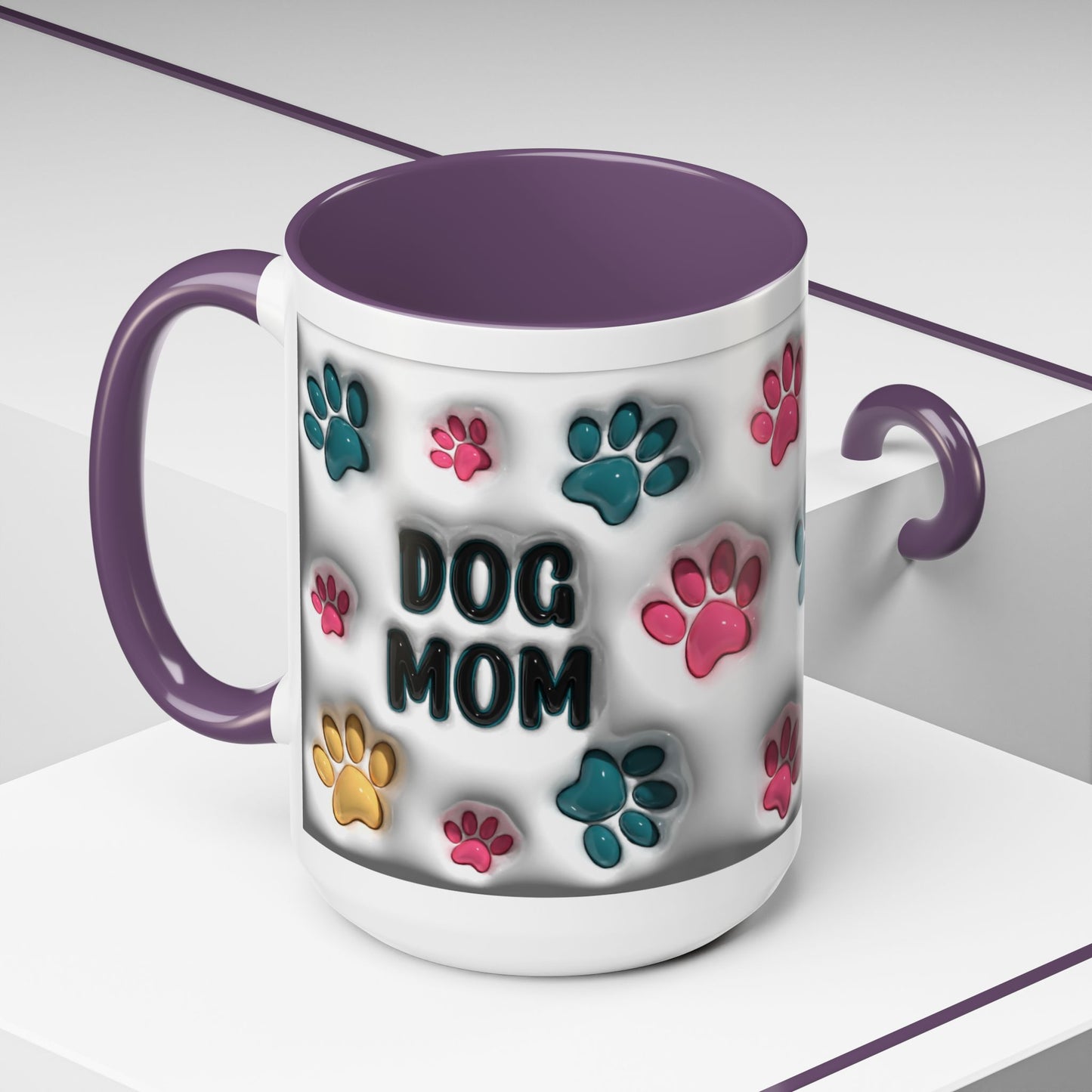 Dog Mom Accent Mug – Colorful Paw Print Cup for Proud Pet Parents
