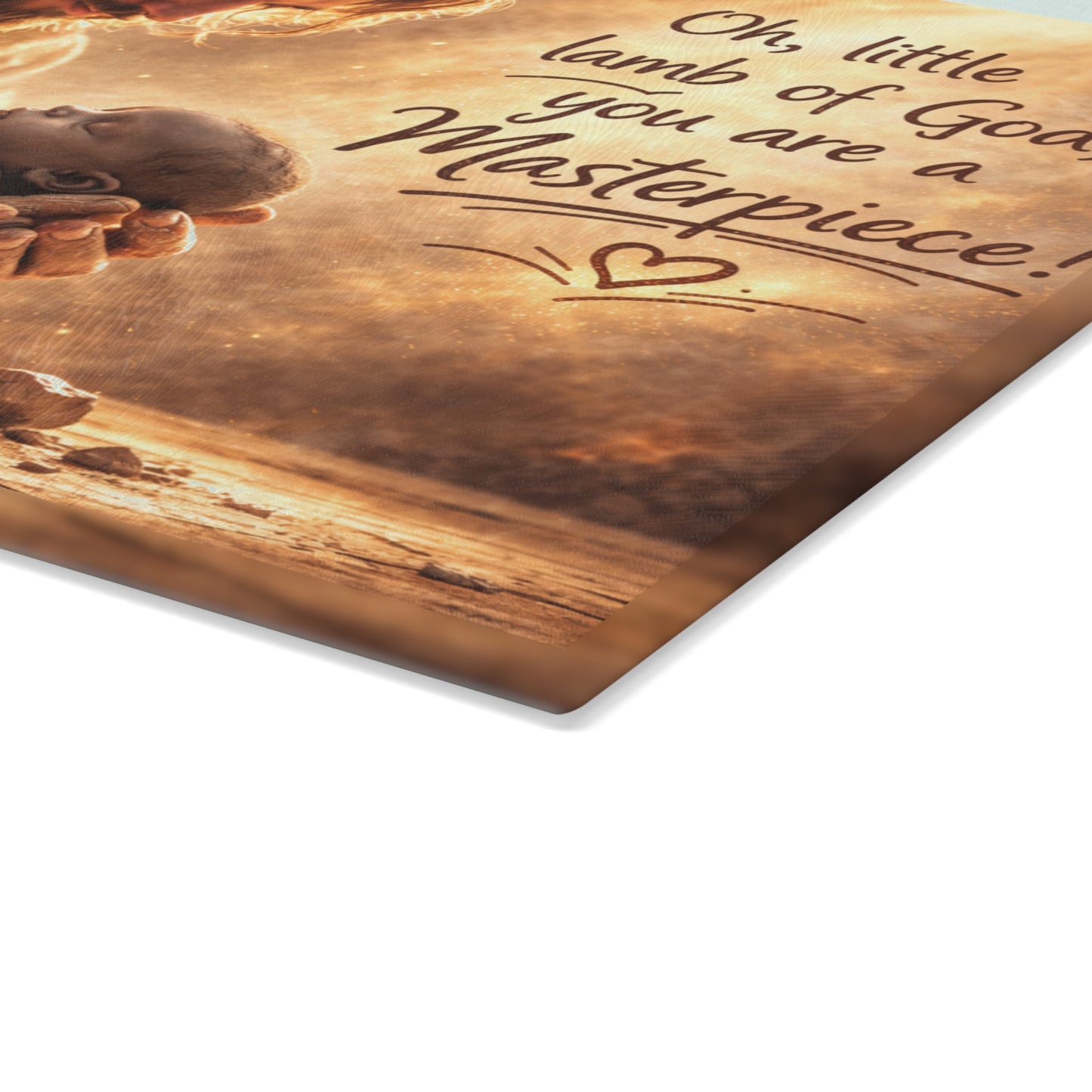 Oh, Little Lamb of God Glass Cutting Board – Faith-Inspired Artwork with Tender Light
