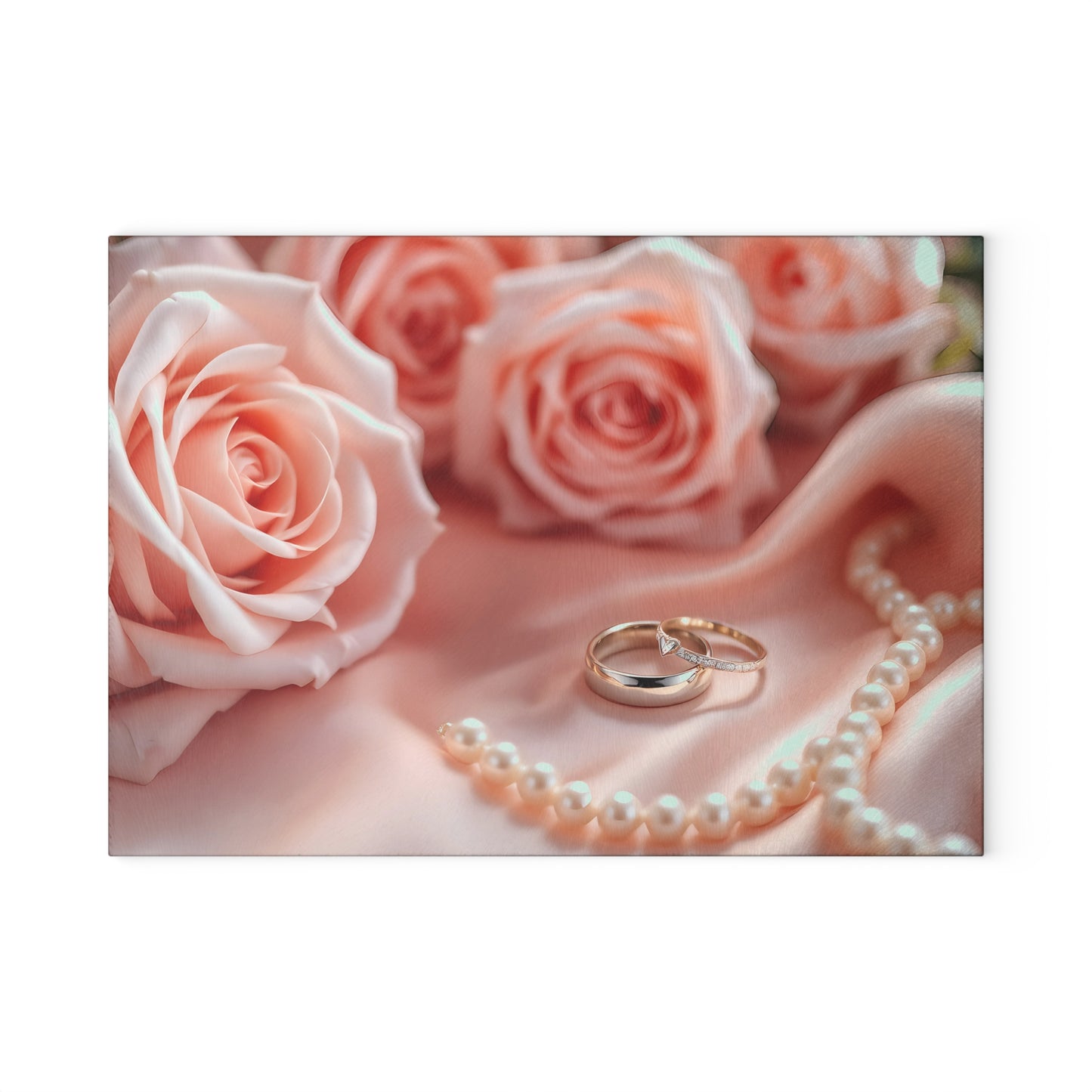💍 Elegant Wedding Rings Cutting Board – Romance, Roses & Timeless Charm