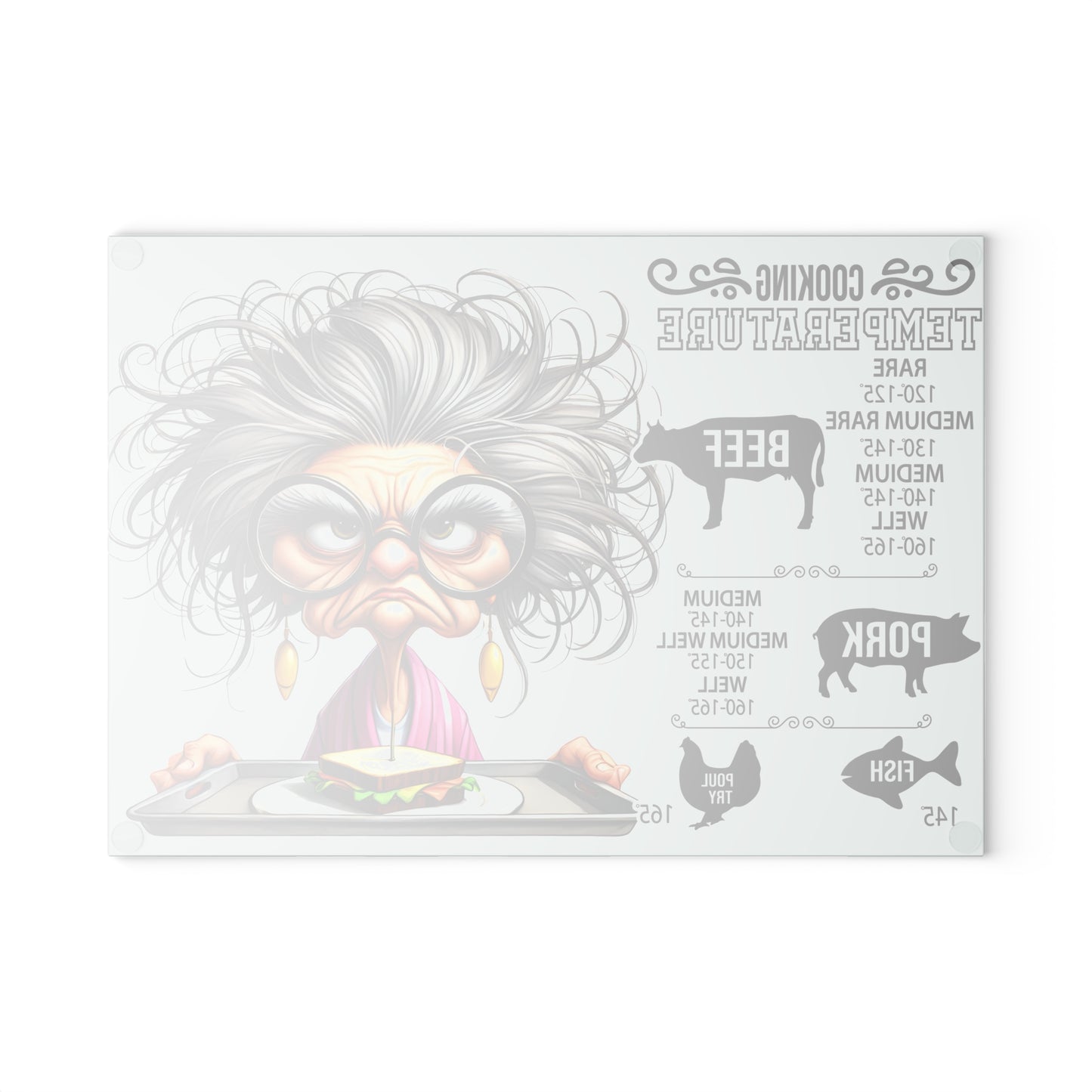 Guía de temperatura de cocina de la abuela gruñona Tabla de cortar: un artículo esencial de cocina divertido