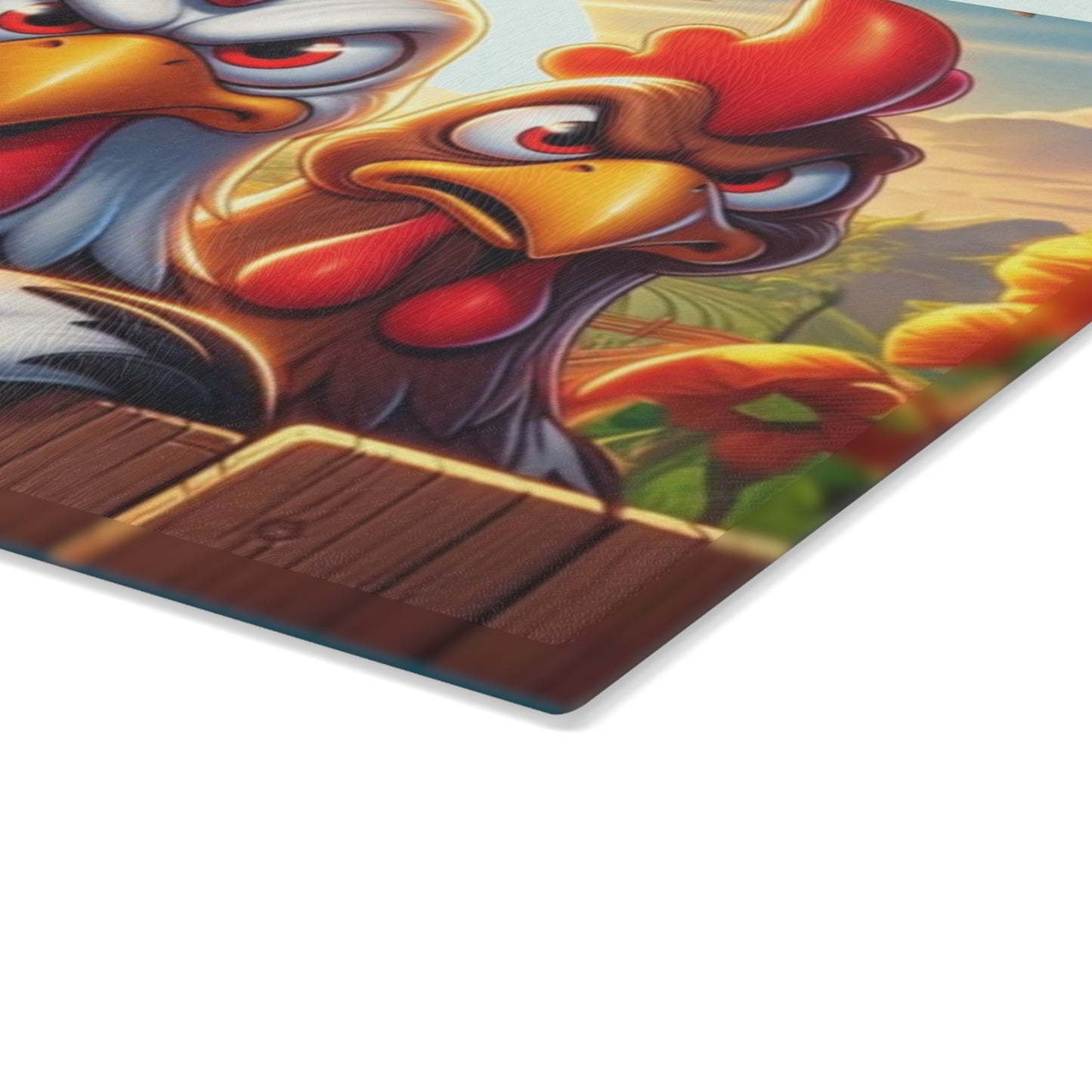🐔 Three Angry Chickens Glass Cutting Board – Funny Farmhouse Kitchen Decor