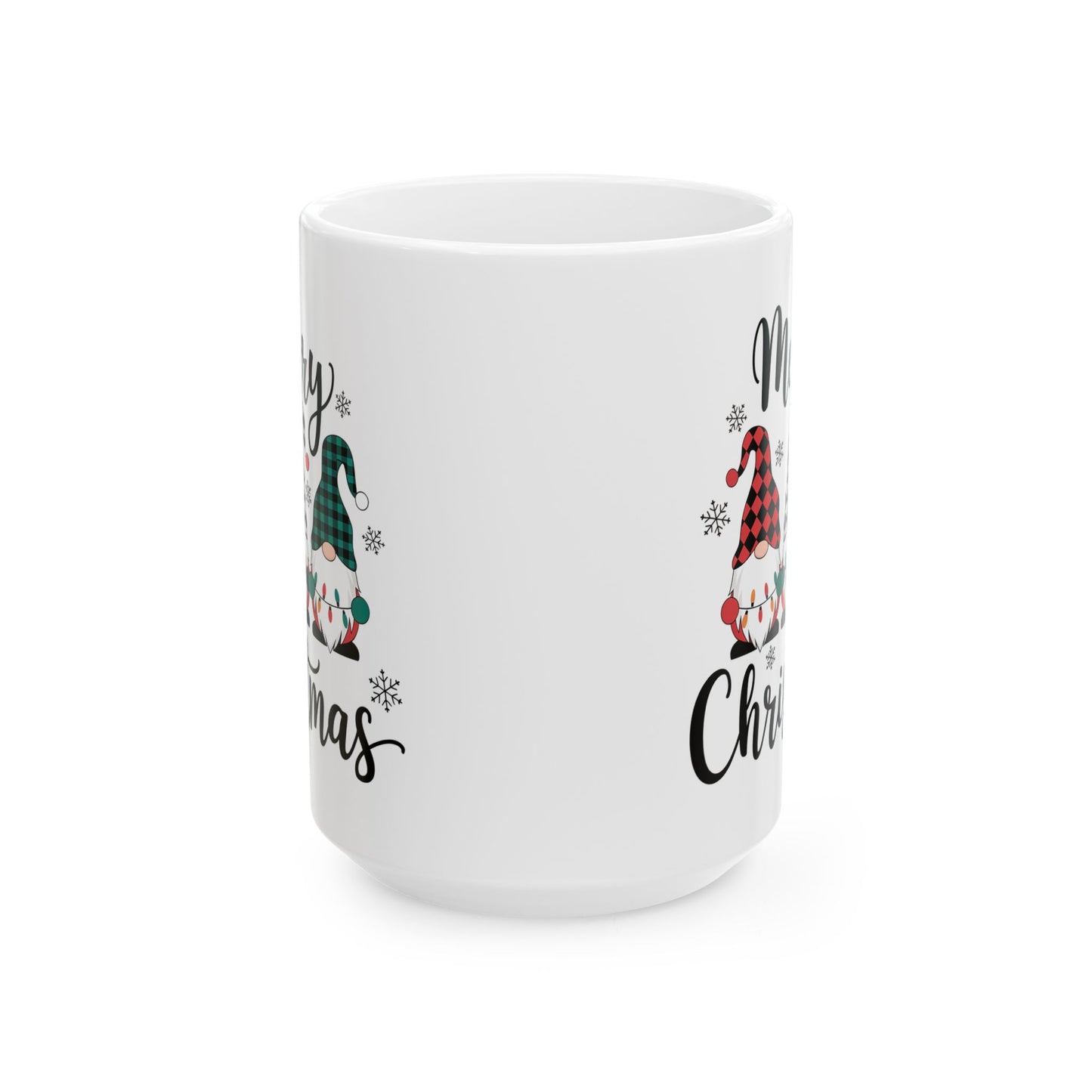 🎅🎄 Merry Christmas Gnomes – Festive Plaid Holiday Cup ✨☕