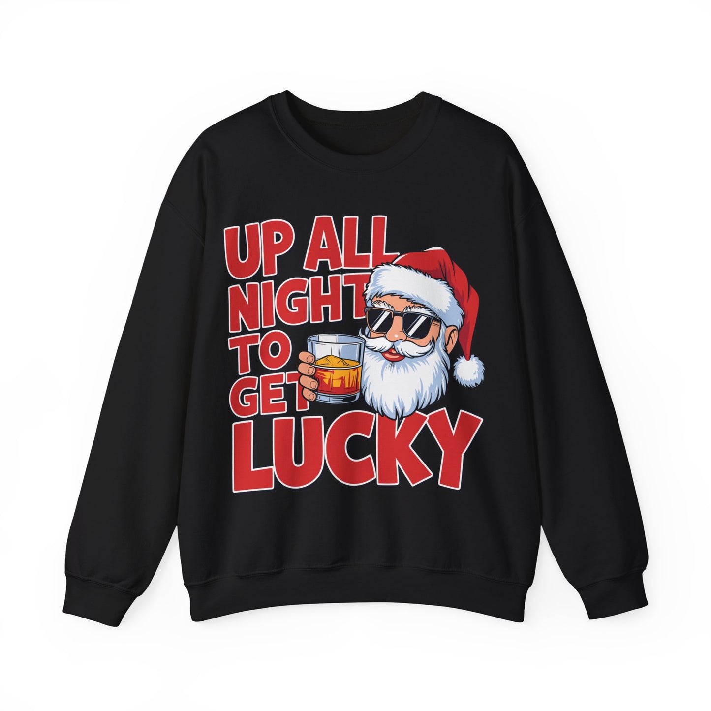 🎅🥃 Up All Night To Get Lucky Sweatshirt – Funny Santa Holiday Pullover for Men