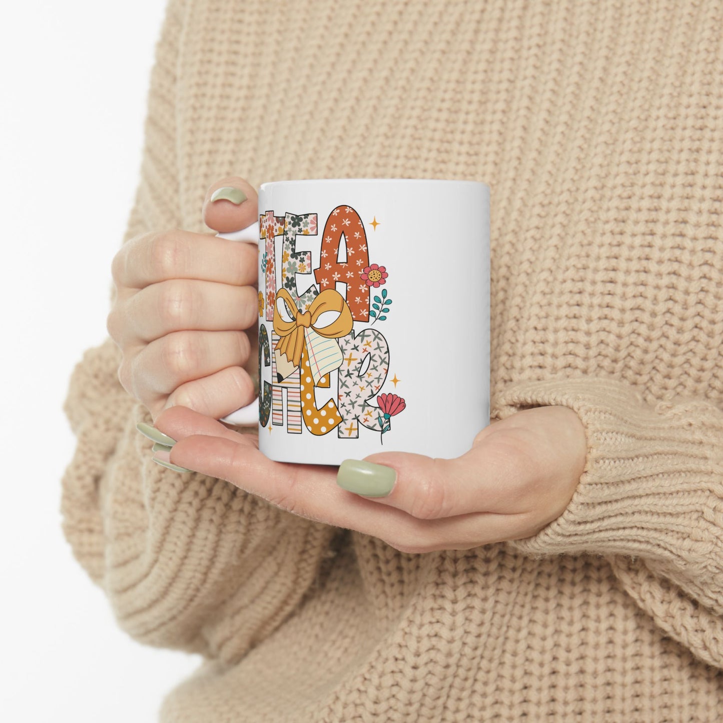 🍎 Teacher Floral Mug – Retro Vibes & Classroom Style in Every Sip 🌼