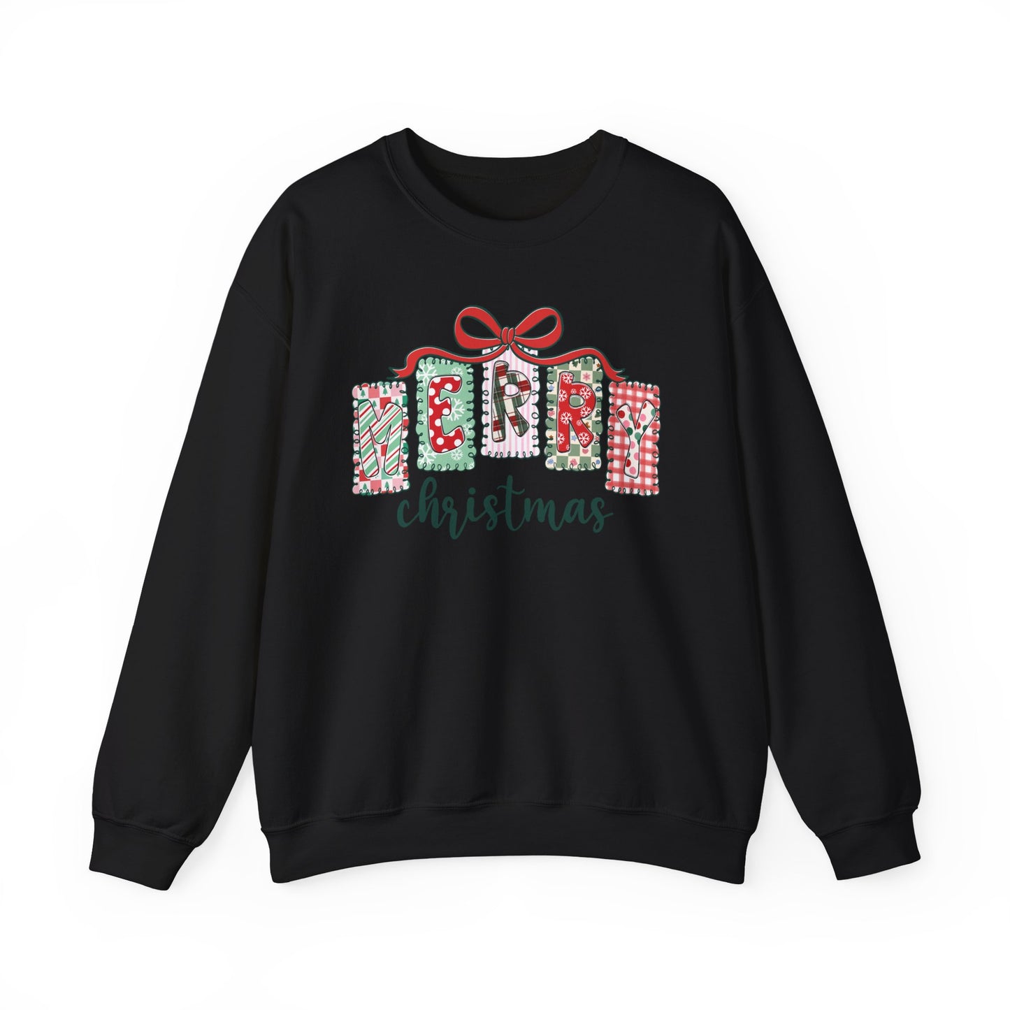 🎀✨ Merry Christmas Sweatshirt – Cozy Patchwork Holiday Crewneck