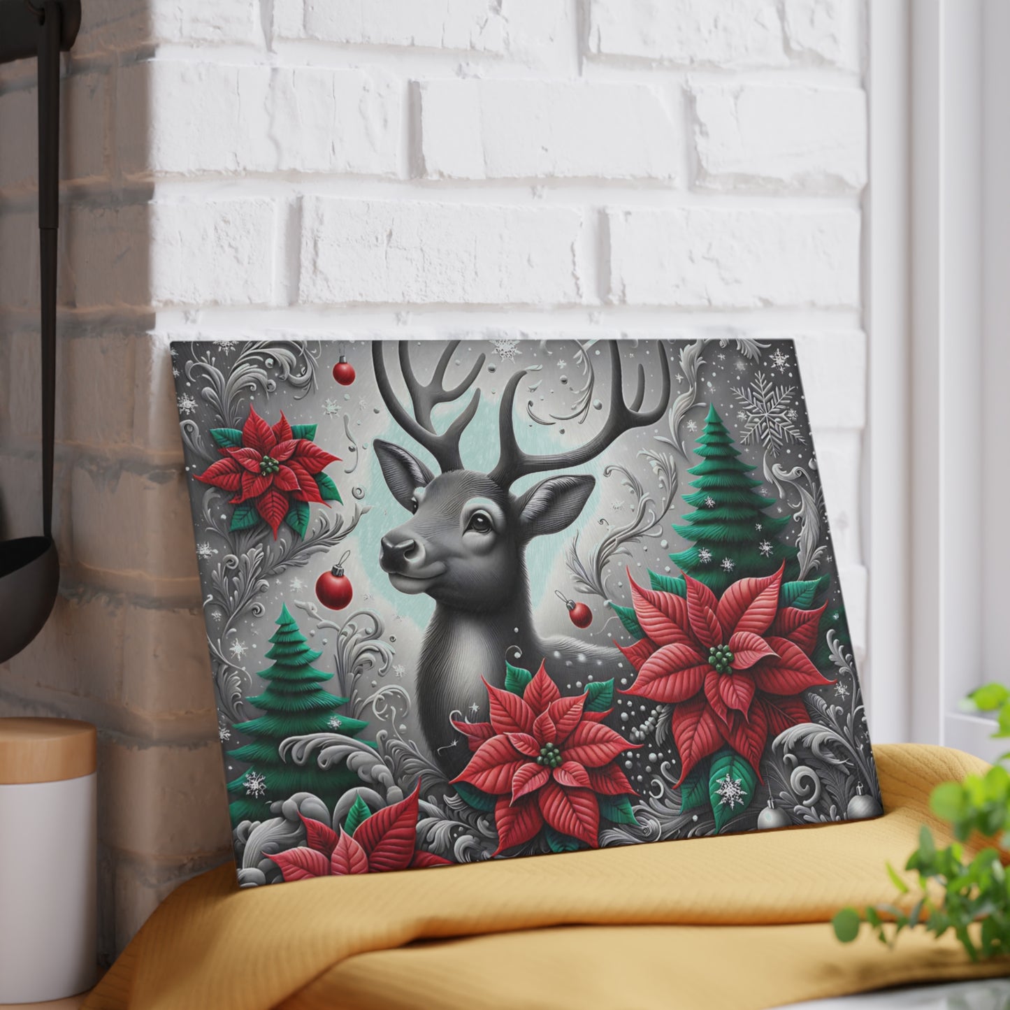 🦌❄️ “Winter Woodland Deer” Glass Cutting Board – Elegant Christmas Charm for Your Kitchen