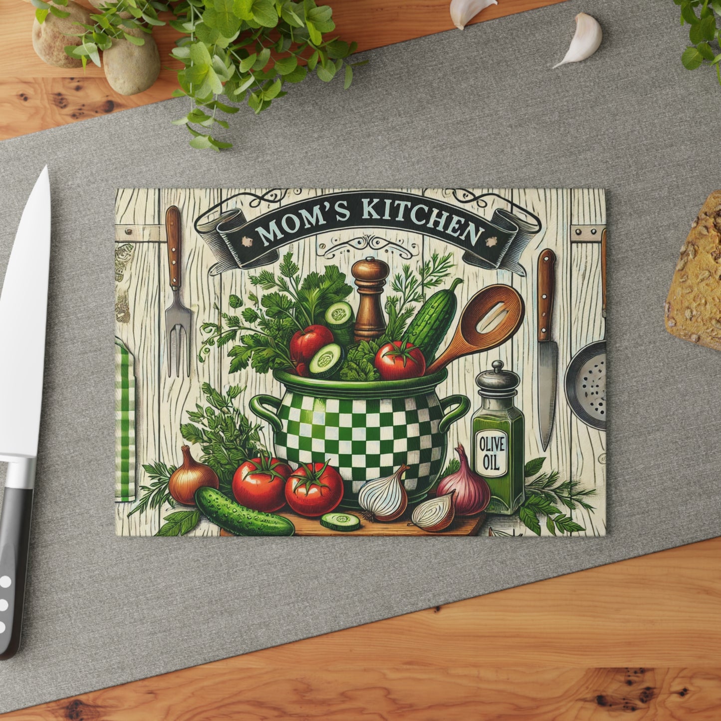 Tabla de cortar de vidrio “Cocina de mamá”: decoración cálida y saludable para cocinar 🌿🍴