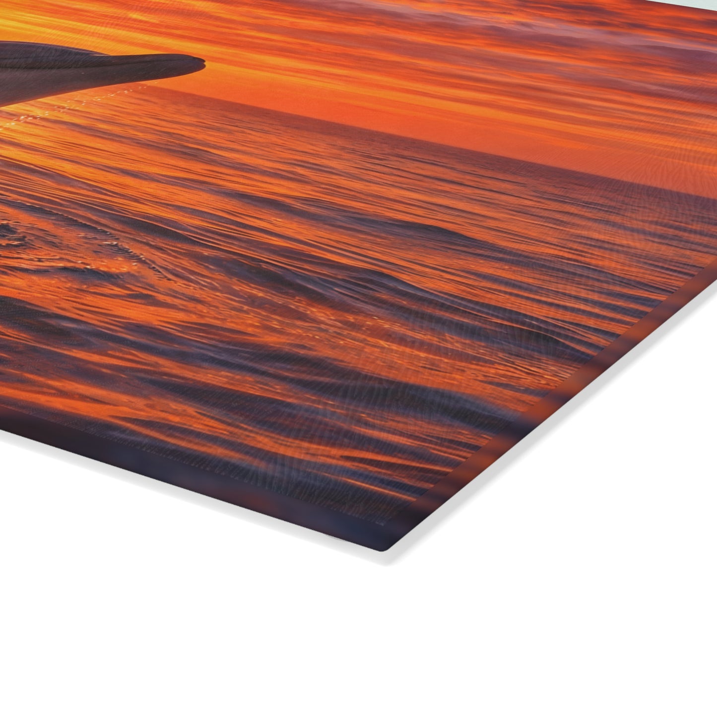 Dolphin Sunset Glass Cutting Board – Ocean Serenity Coastal Kitchen Decor