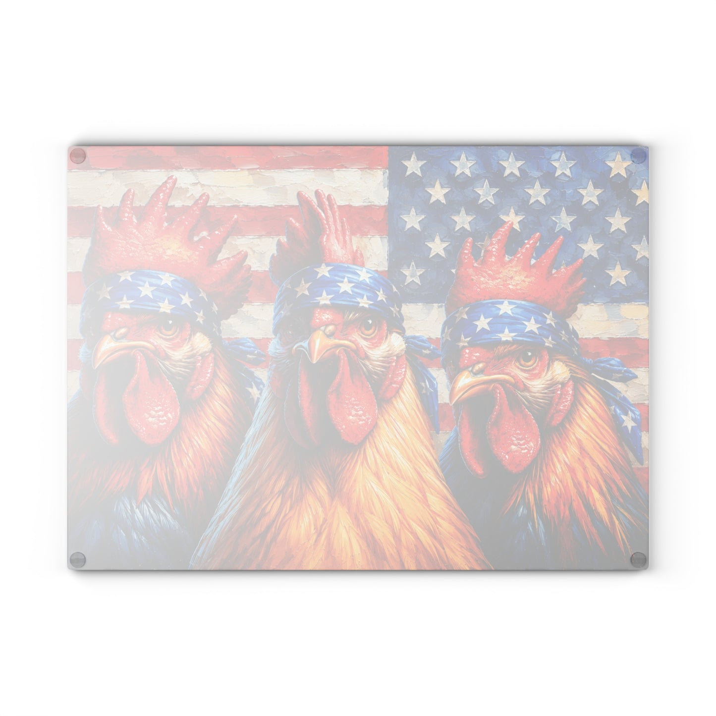Patriotic Rooster Bandana Glass Cutting Board – Bold Farmhouse Americana Kitchen Décor