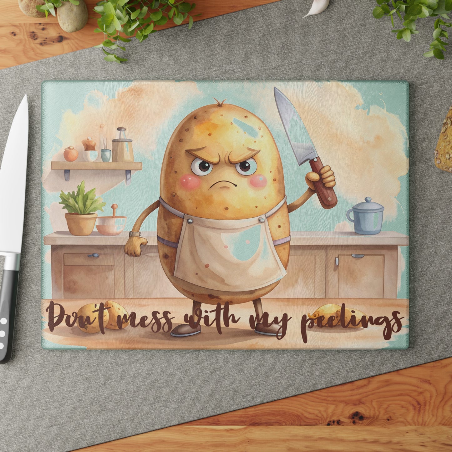 🥔 Don’t Mess With My Peelings – Funny Potato Cutting Board
