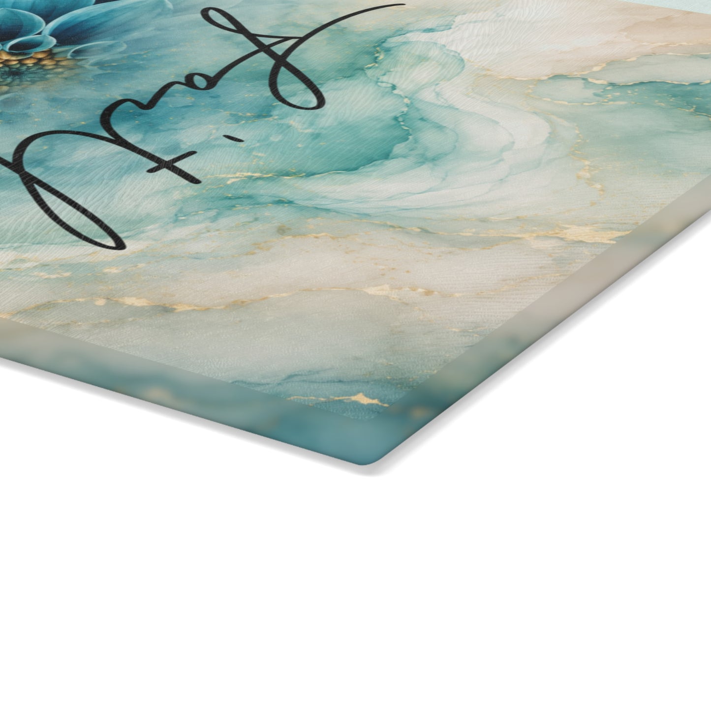Faith Blue Floral Glass Cutting Board – Elegant Christian Kitchen Decor with Inspirational Scripture Artwork
