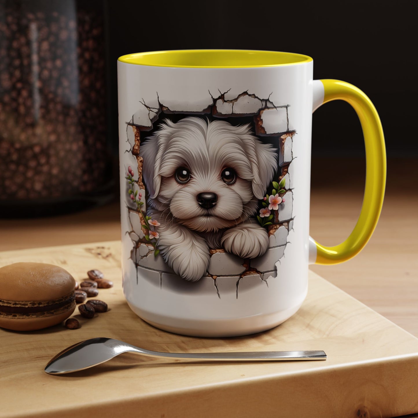 🎀🐶 Maltese Puppy Accent Mug – Cute Peek-Through Dog Design for Animal Lovers ☕💖