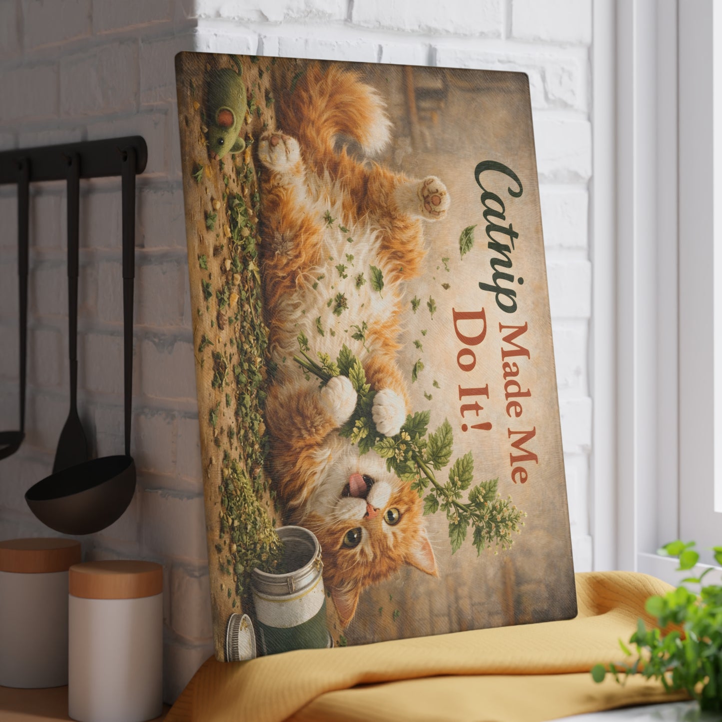 Catnip Made Me Do It Glass Cutting Board – Funny Cat Kitchen Art