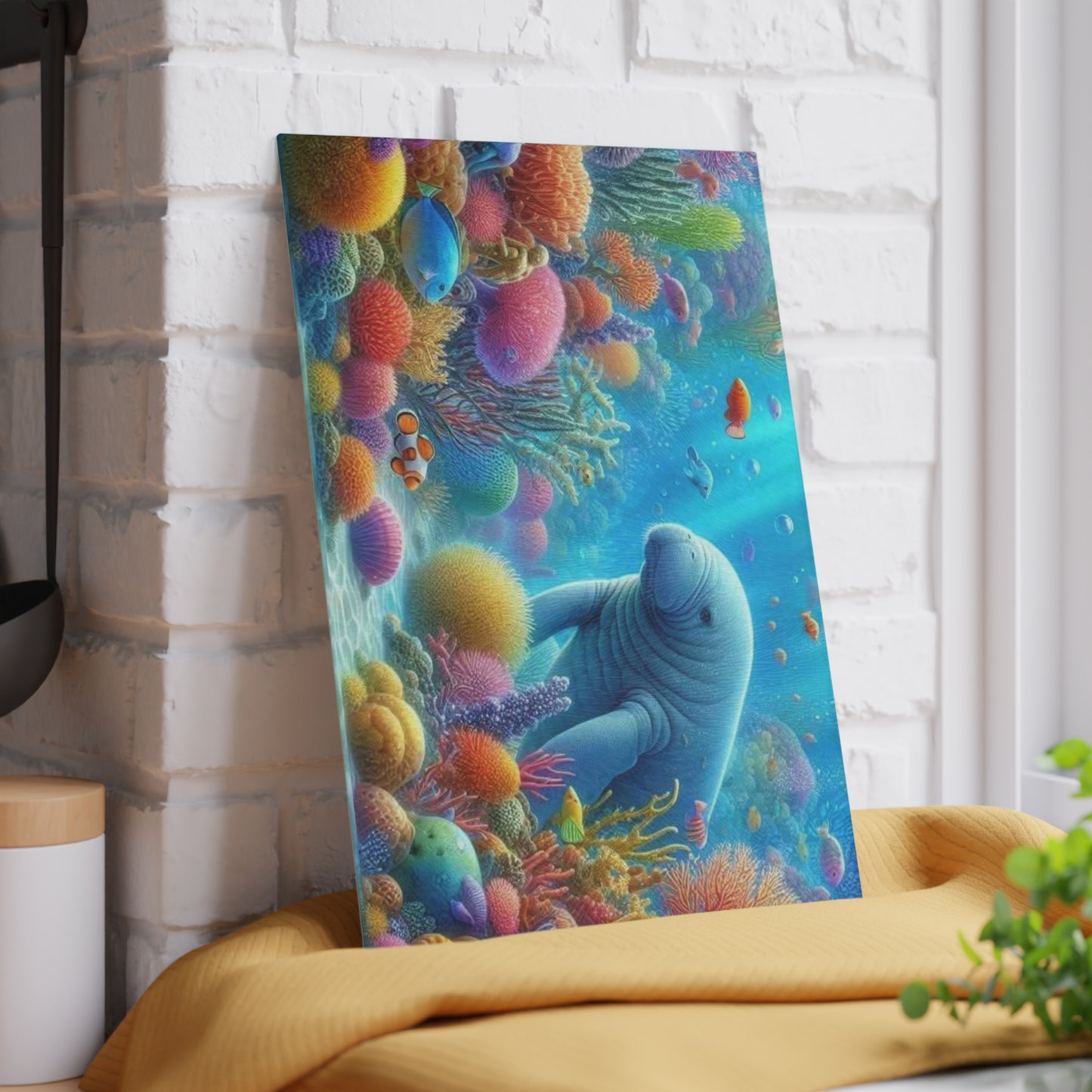 Manatee Cutting Board Textured Glass Florida Spring Kitchen Decor Coastal Home Gift Beach Housewarming Manatee Lover Sea Life Art Nautical